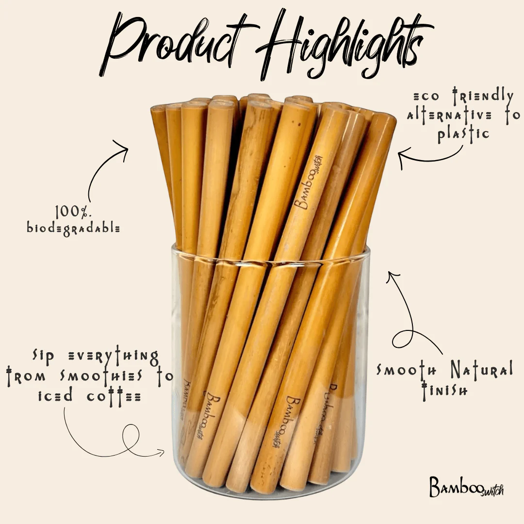10 Organic Bamboo Straws & Coconut Fiber Straw Cleaner - Image 4