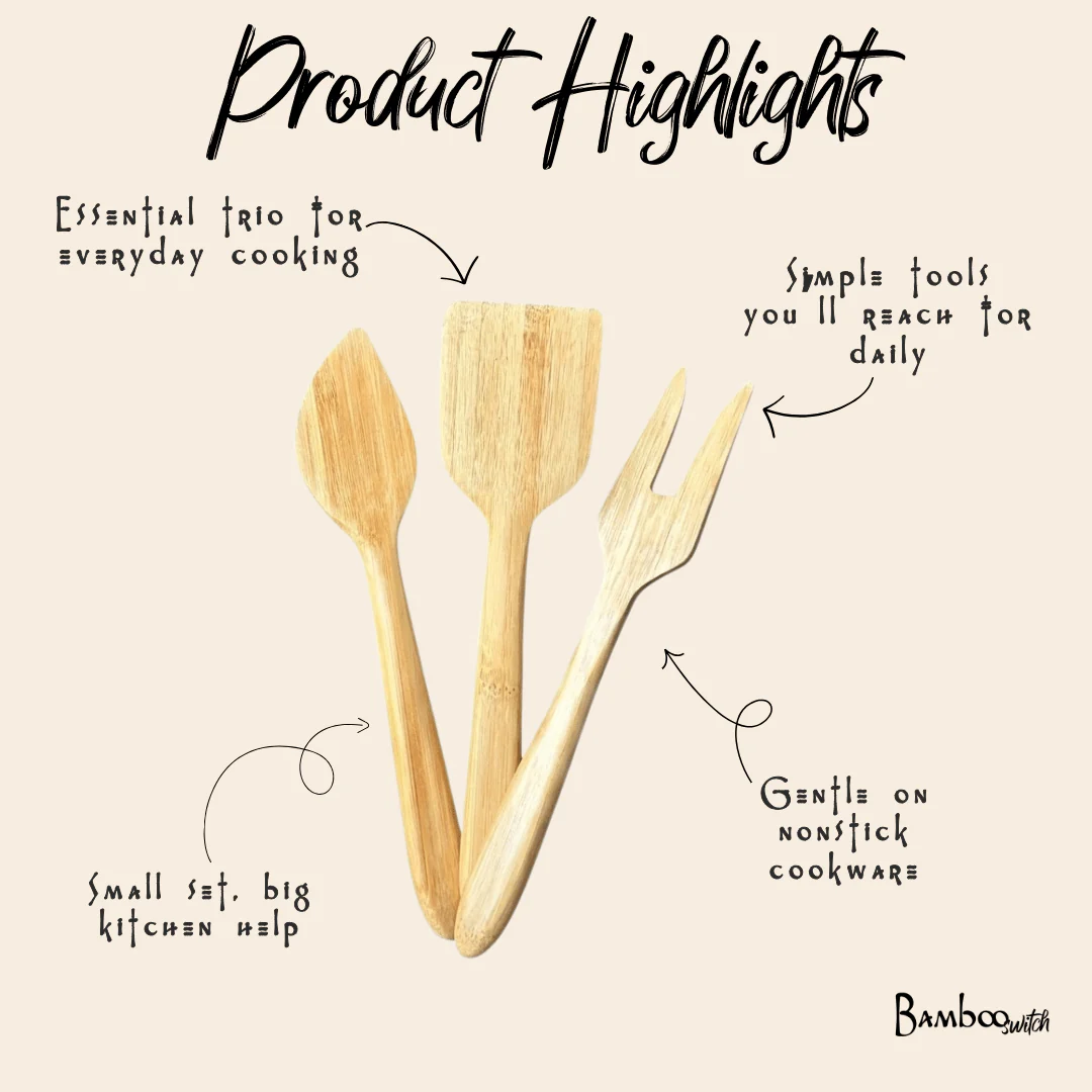 3-Piece Bamboo Kitchen Utensil Set - Image 2