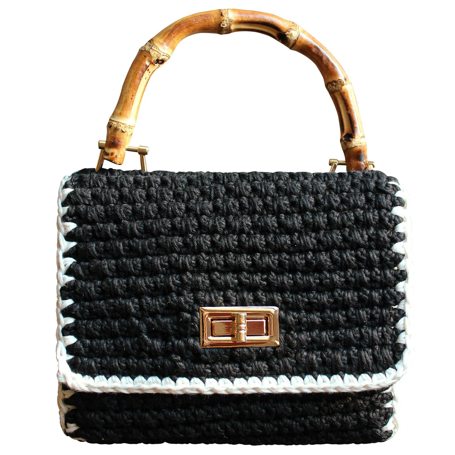 AIRMAIL Mini Crochet Handbag In Black & White - Image 2