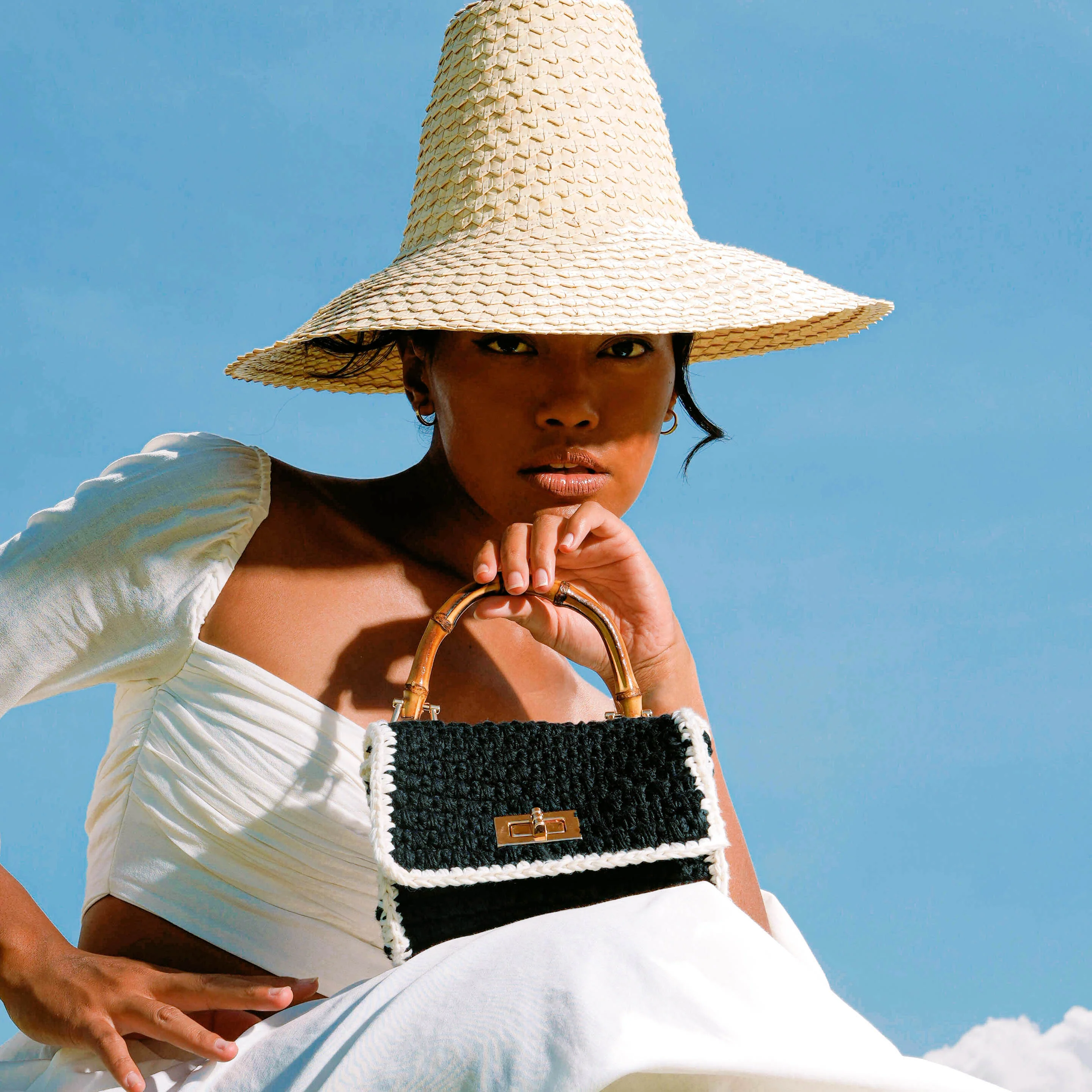 AIRMAIL Mini Crochet Handbag In Black & White - Image 3