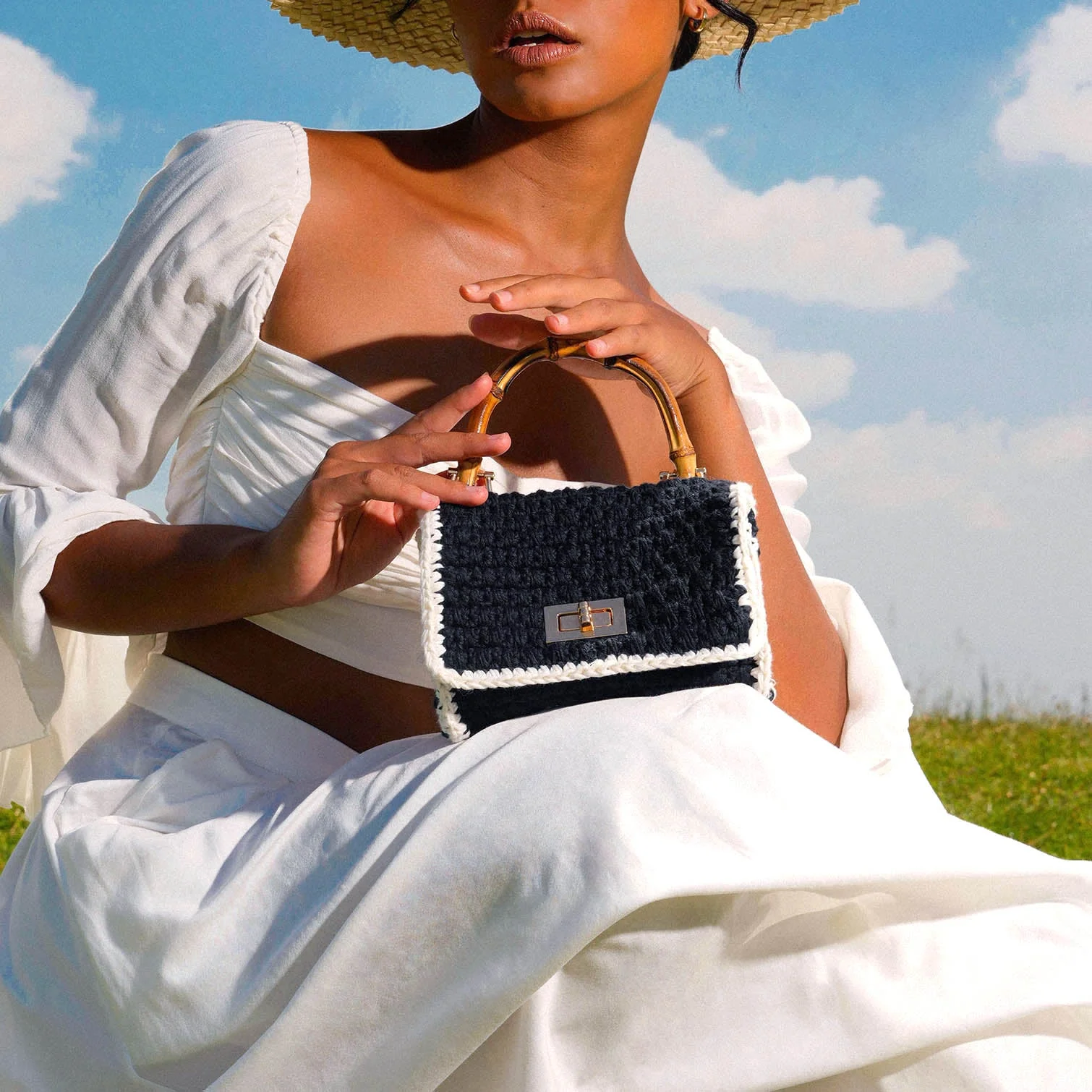 AIRMAIL Mini Crochet Handbag In Black & White - Image 4