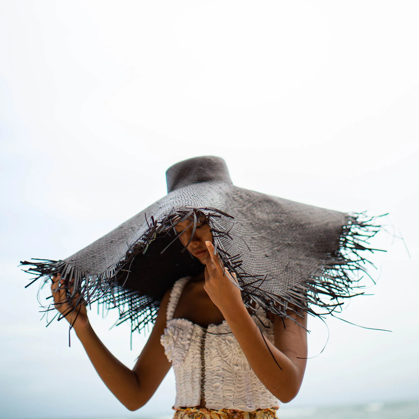 AMORA Oversized Woven Straw Hat in Black - Image 5