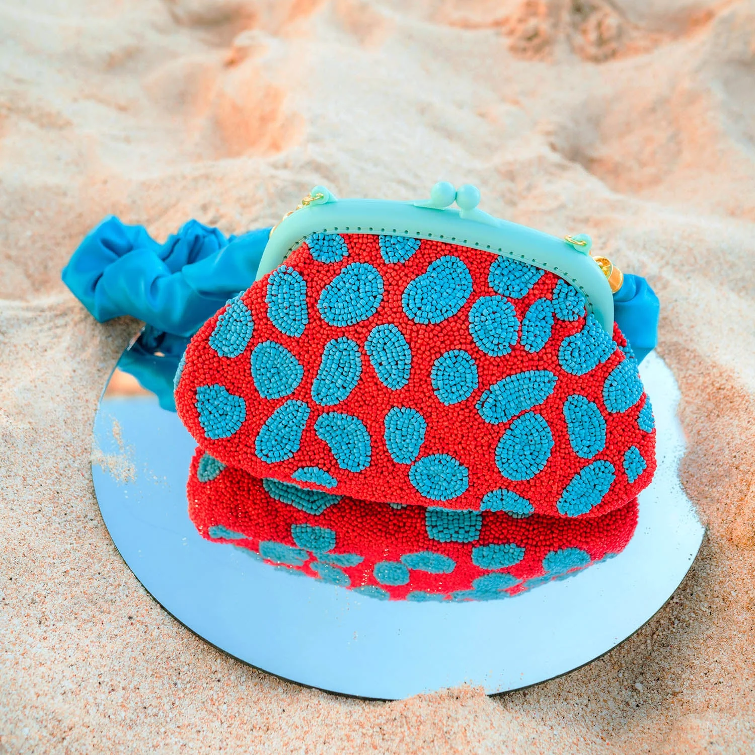 ARNOLDI ARIELA Hand-beaded Clutch Bag In Red & Turquoise Blue - Image 5