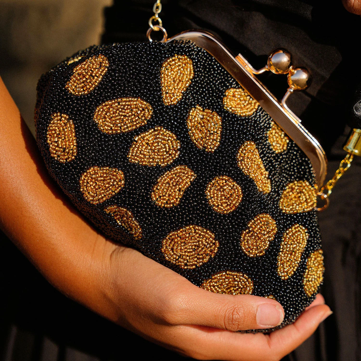 ARNOLDI Black Gold Hand-beaded Clutch In Black & Gold - Image 3