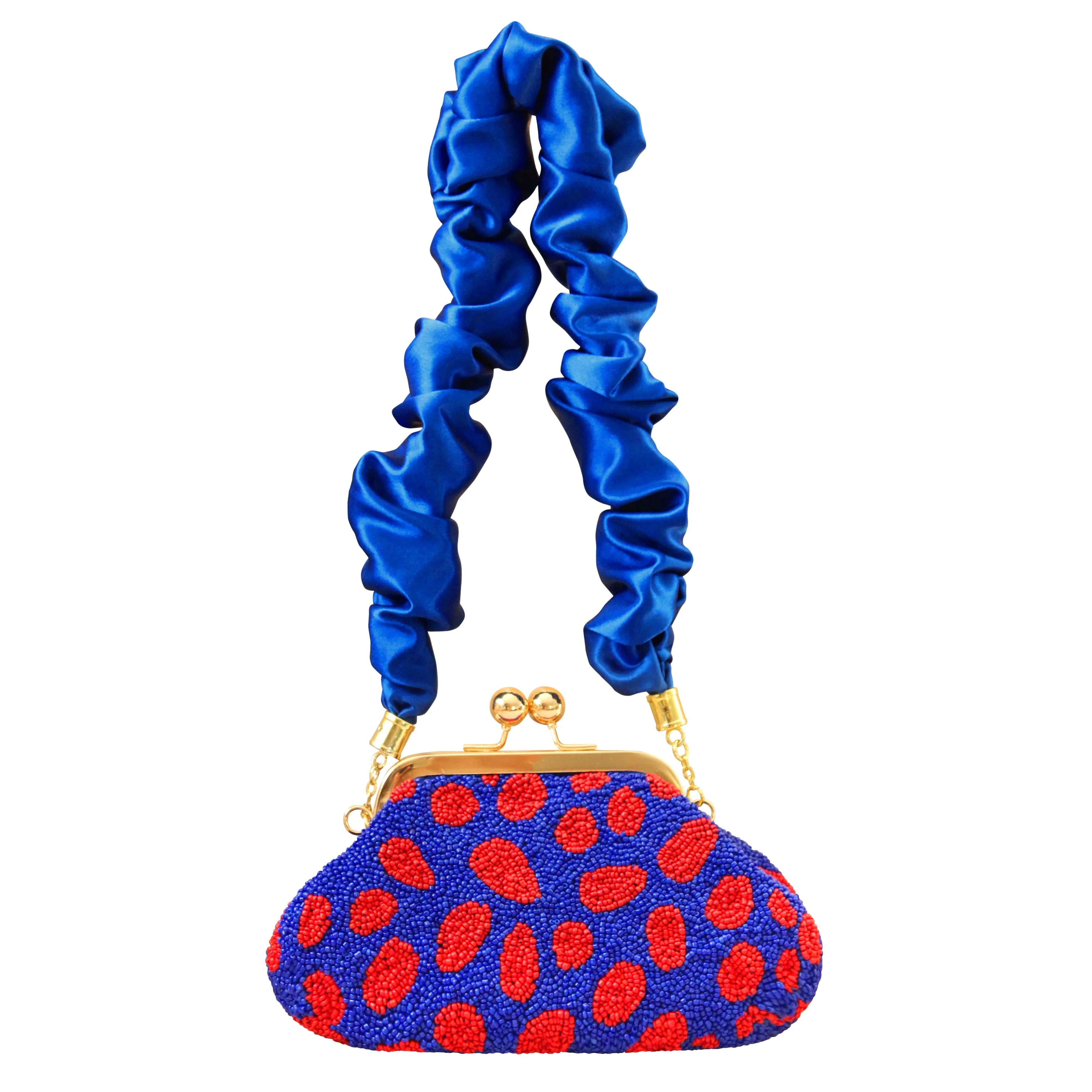 ARNOLDI Mandy Hand-beaded Clutch, in Savoy Blue & Red - Image 2