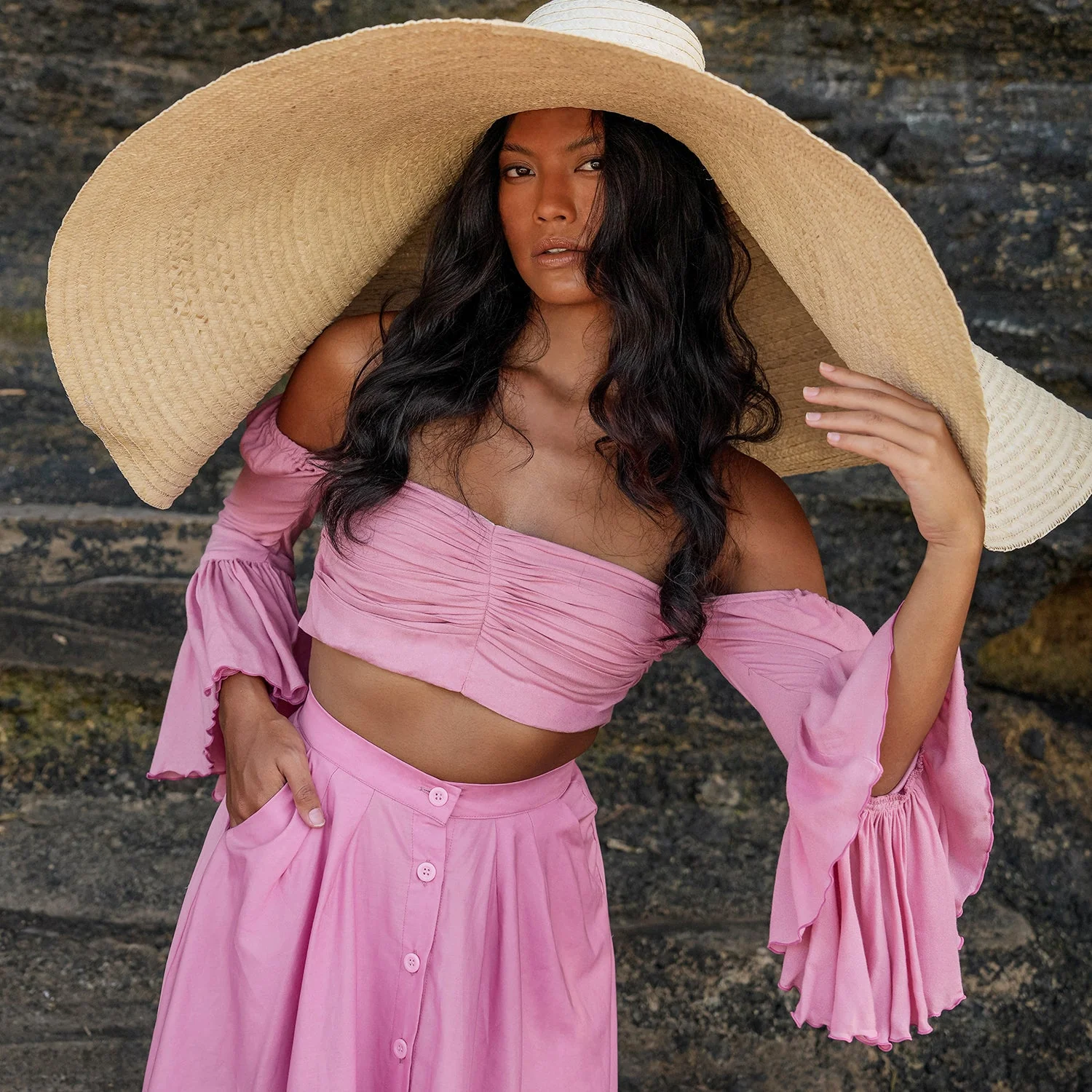 ARUM Flared Bamboo Top in Blush Pink - Image 4