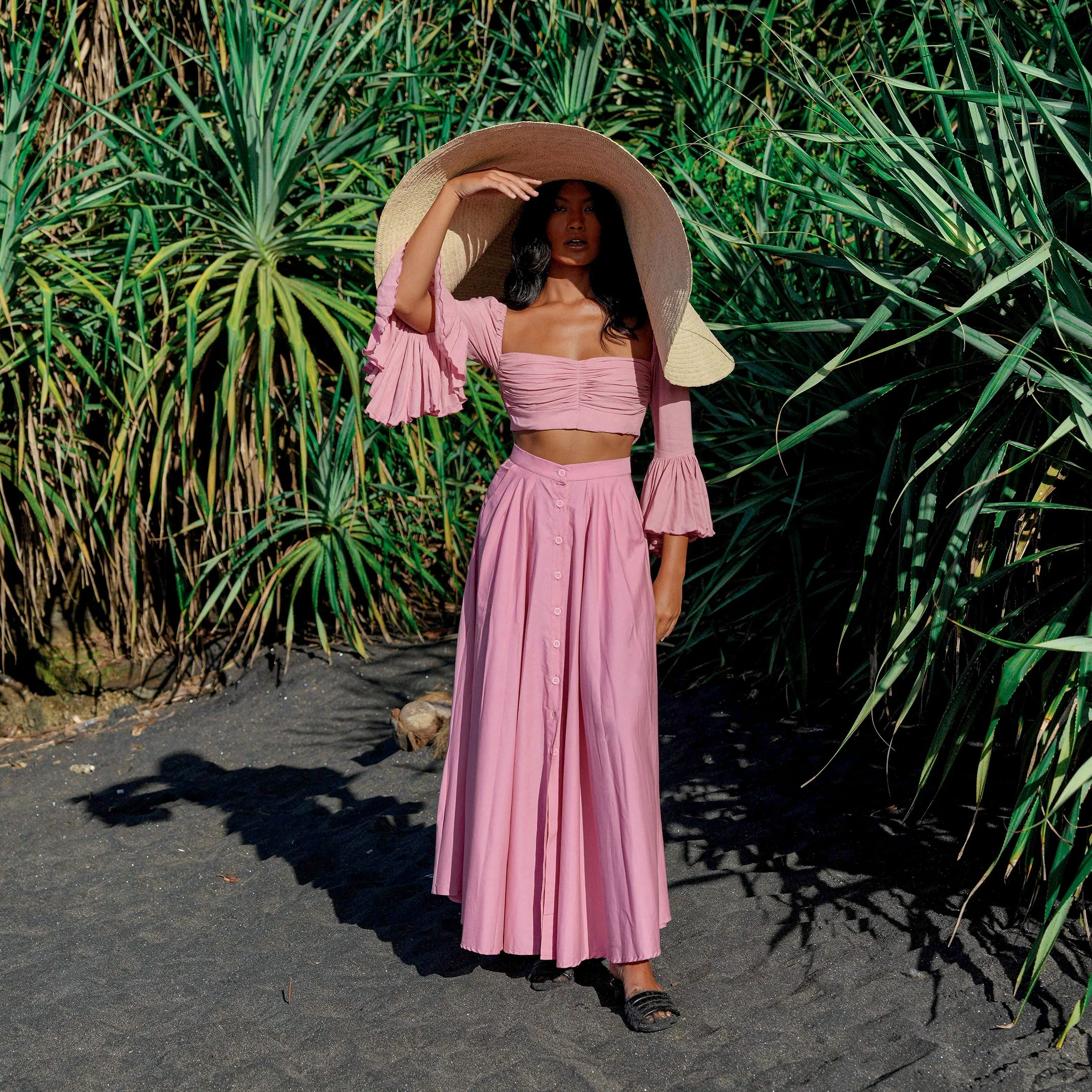 ARUM Pleated Maxi Skirt in Blush Pink - Image 2