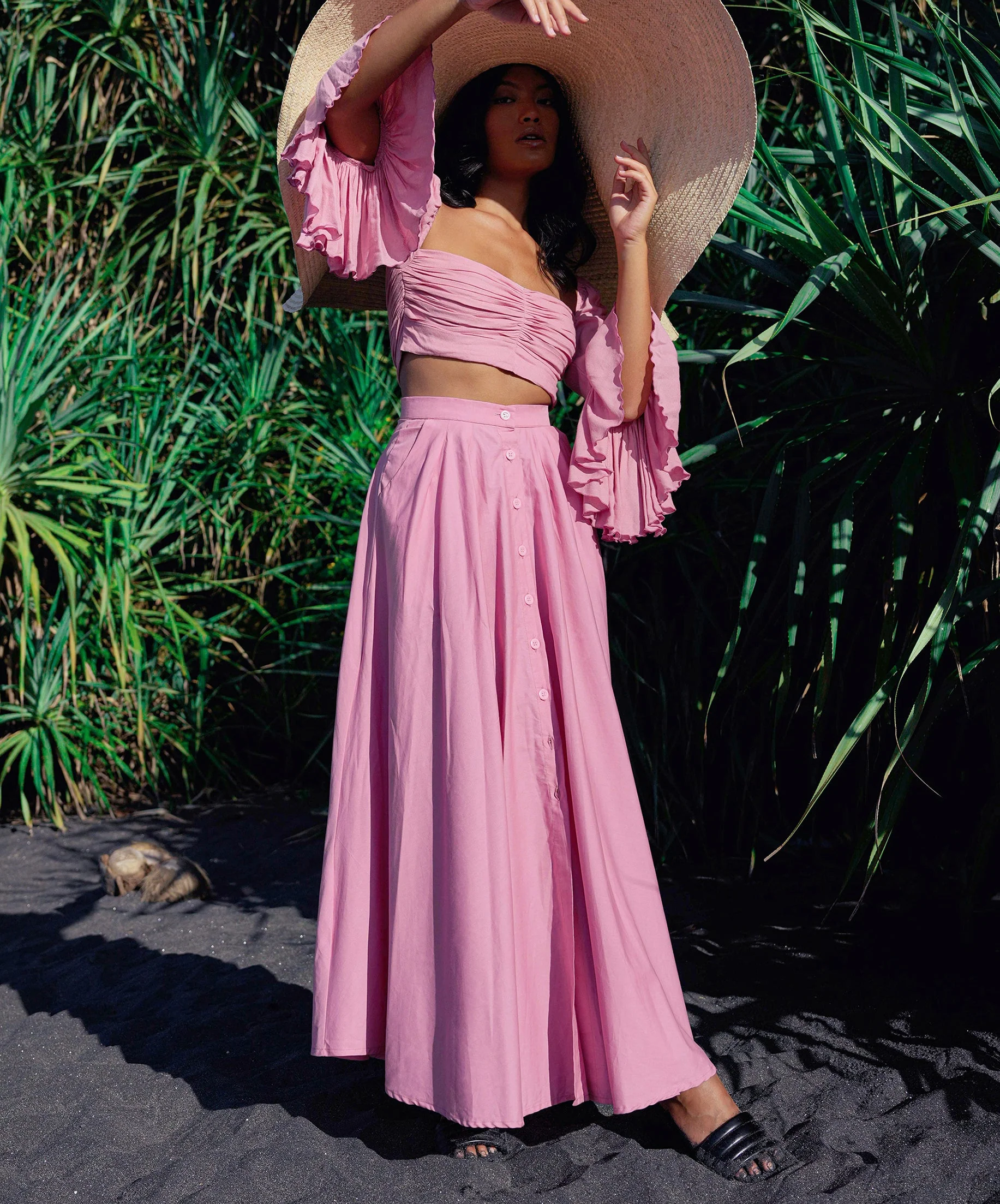 ARUM Pleated Maxi Skirt in Blush Pink - Image 4