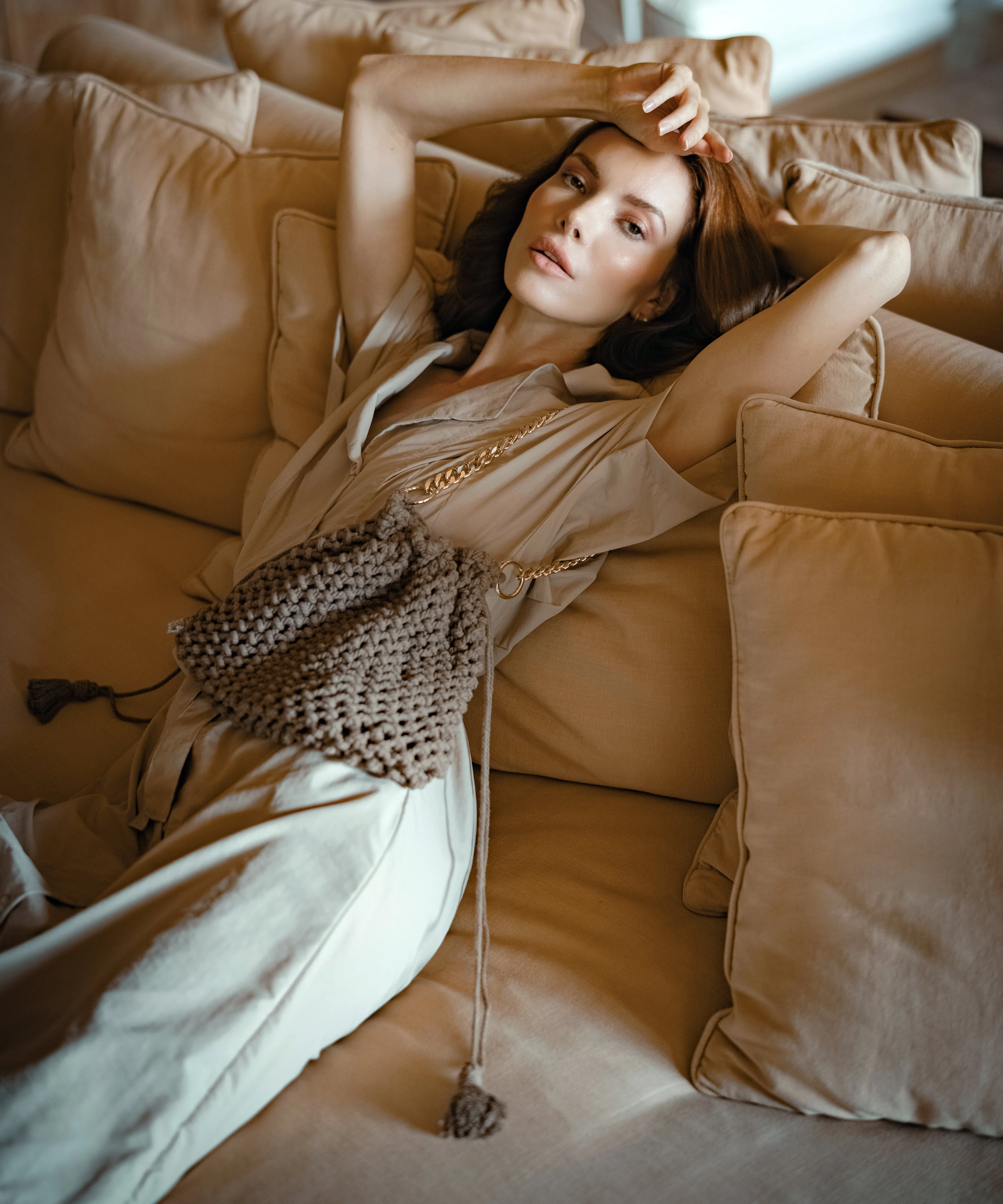 ARYA Safari Linen Midi Dress, in Beige - Image 5