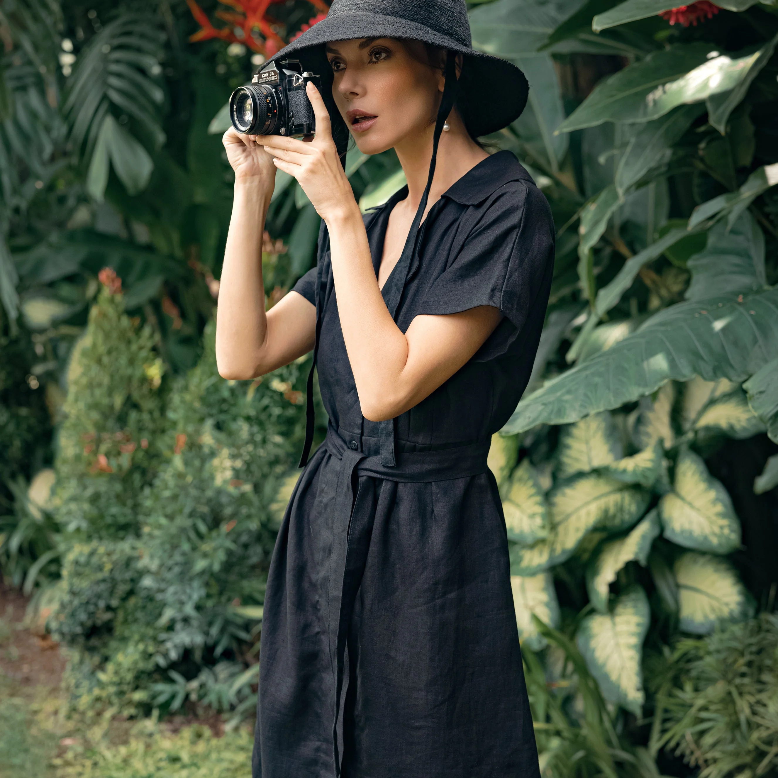 ARYA Safari Linen Midi Dress, in Black - Image 2