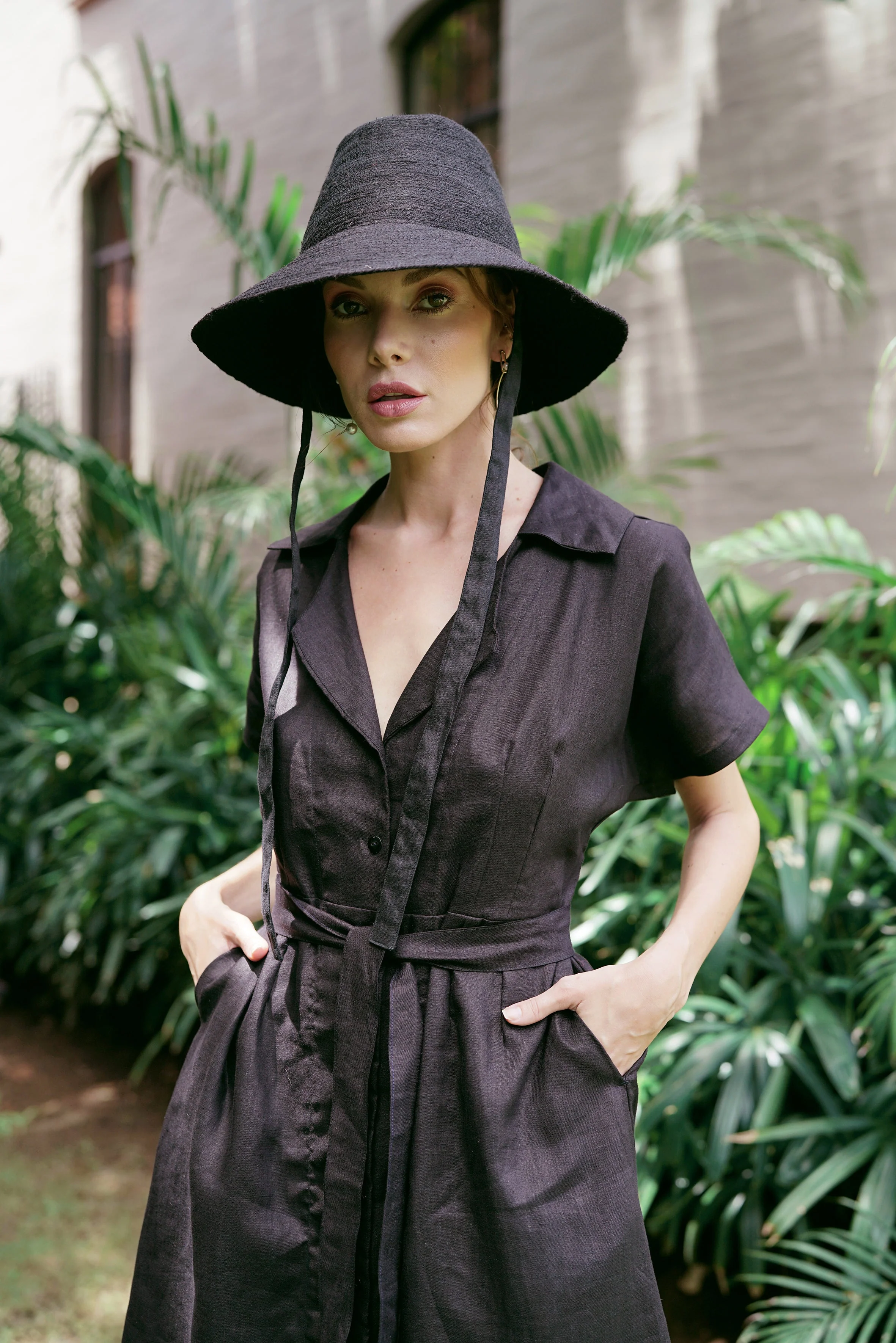 ARYA Safari Linen Midi Dress, in Black - Image 3