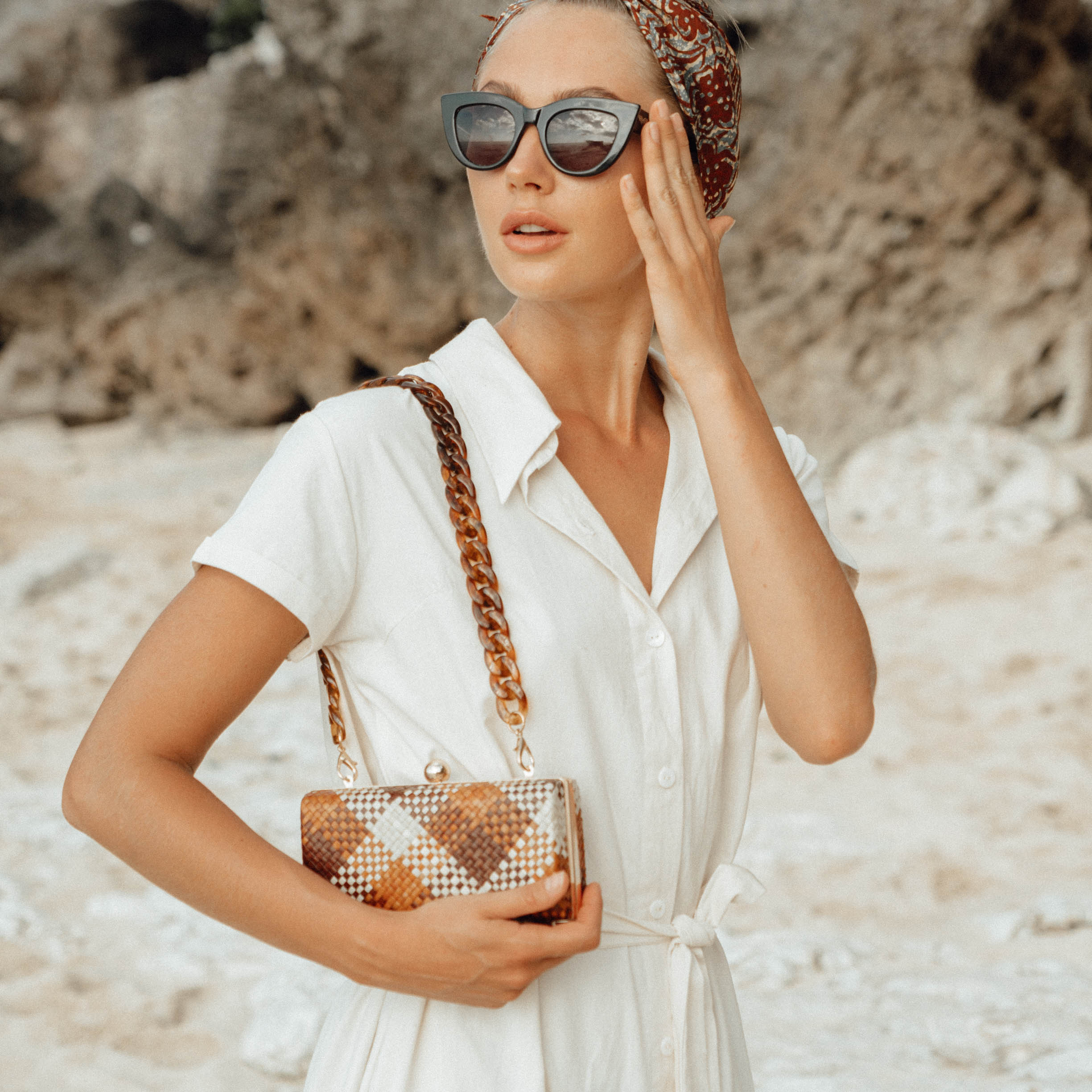 ARYA Safari Linen Midi Dress In Off White - Image 2