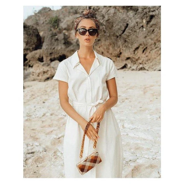 ARYA Safari Linen Midi Dress In Off White - Image 6