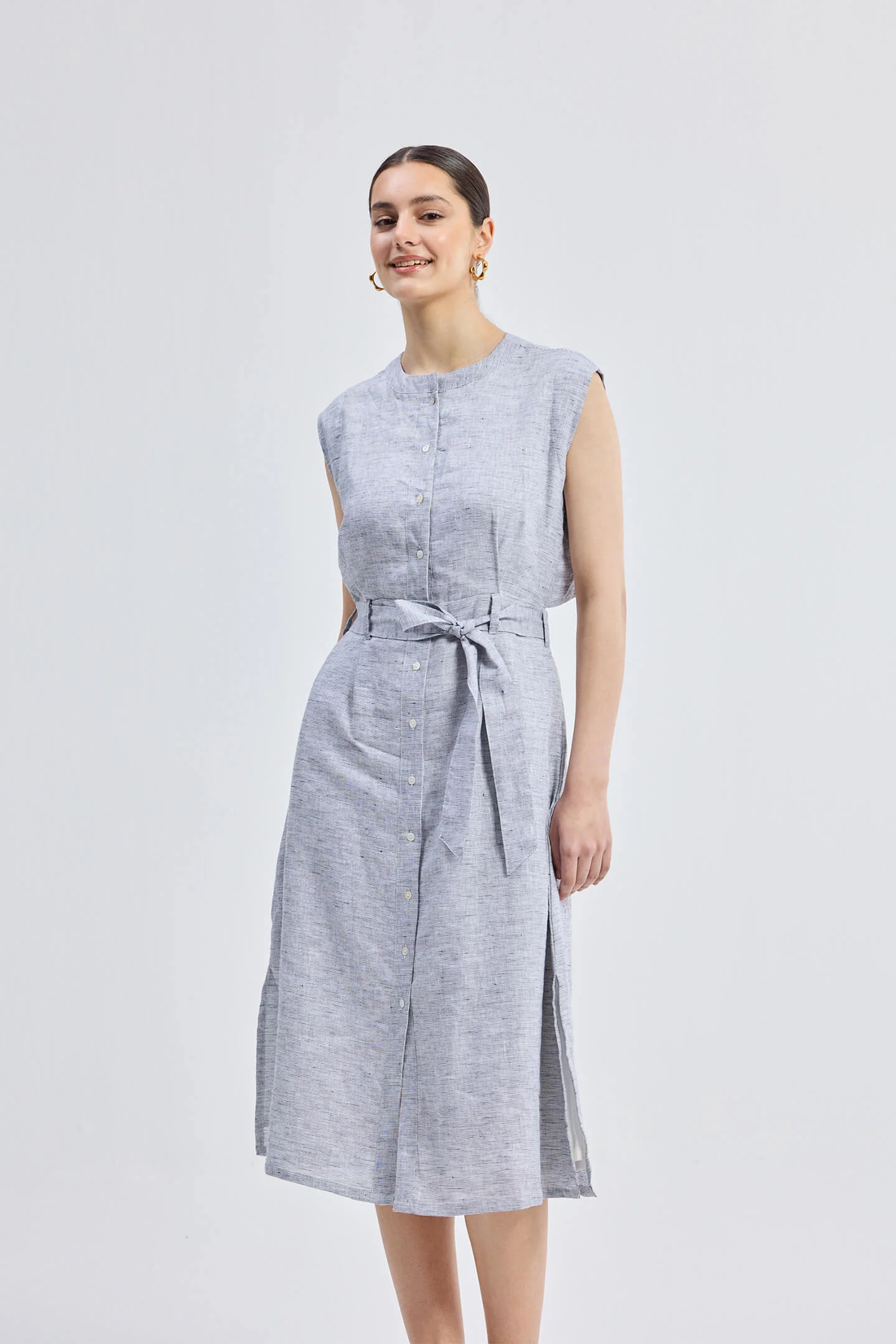 Back Cut Out Linen Dress - Image 10