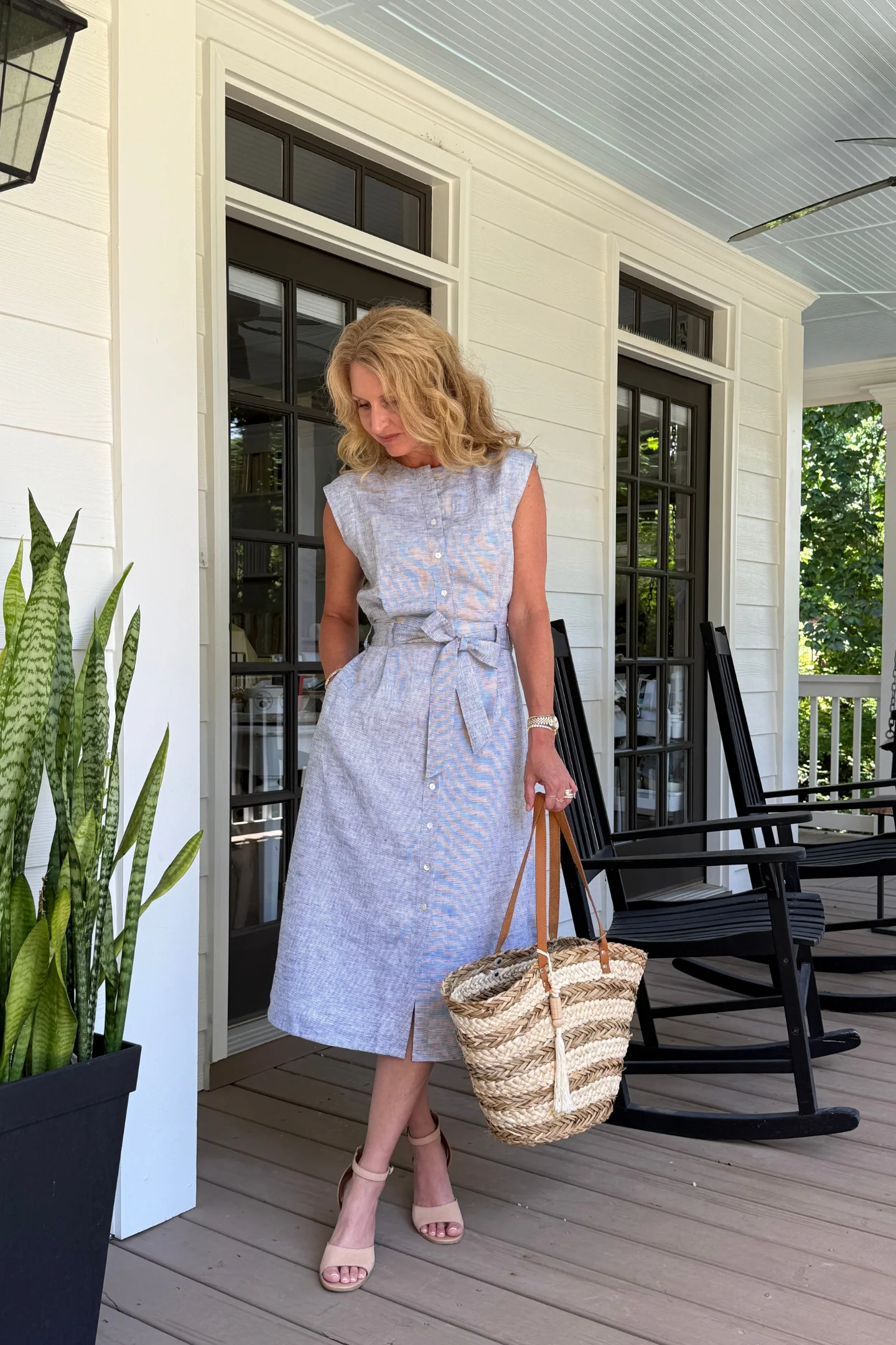 Back Cut Out Linen Dress - Image 12