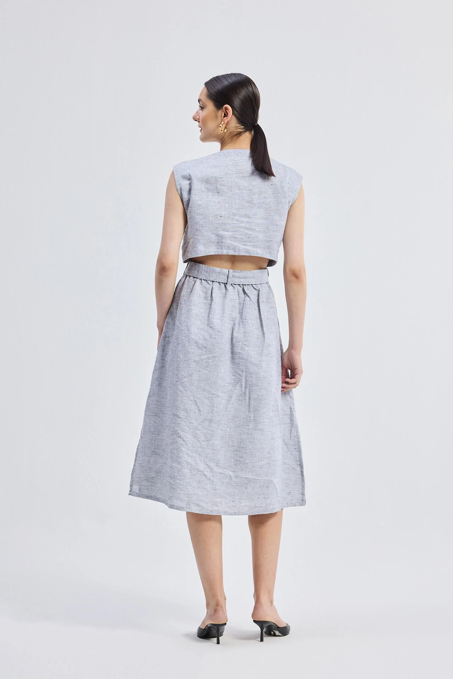 Back Cut Out Linen Dress - Image 2