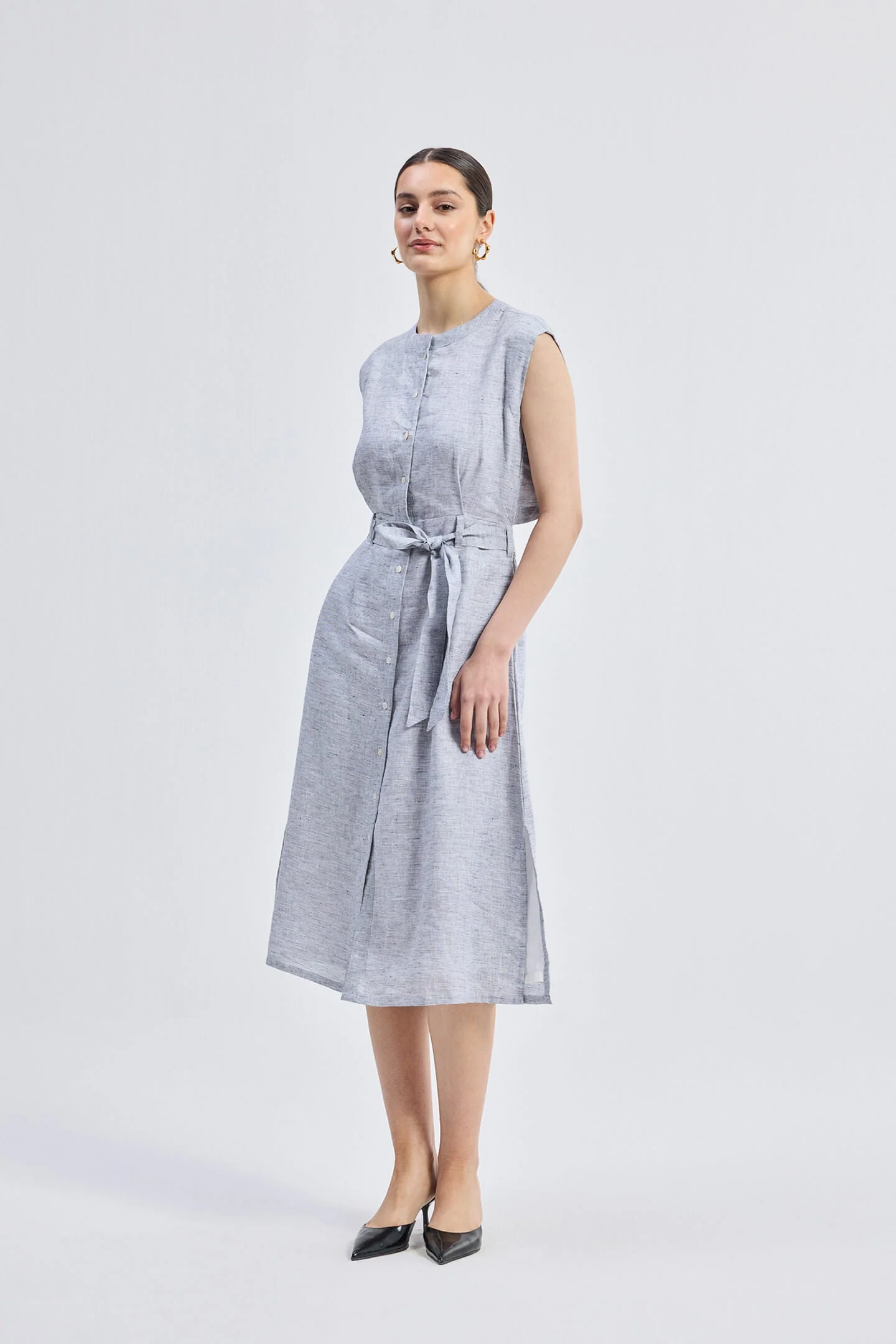 Back Cut Out Linen Dress - Image 3