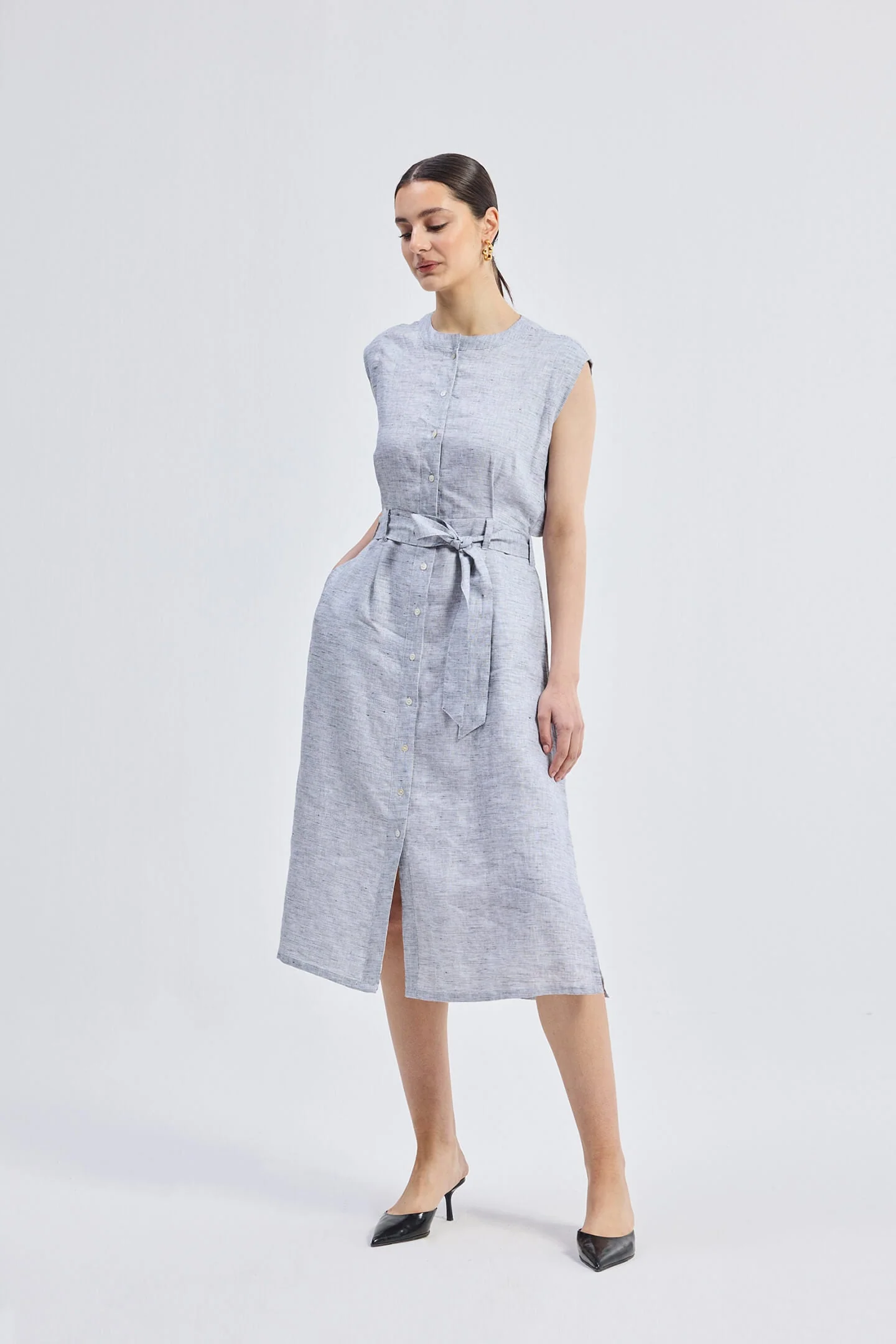 Back Cut Out Linen Dress - Image 7