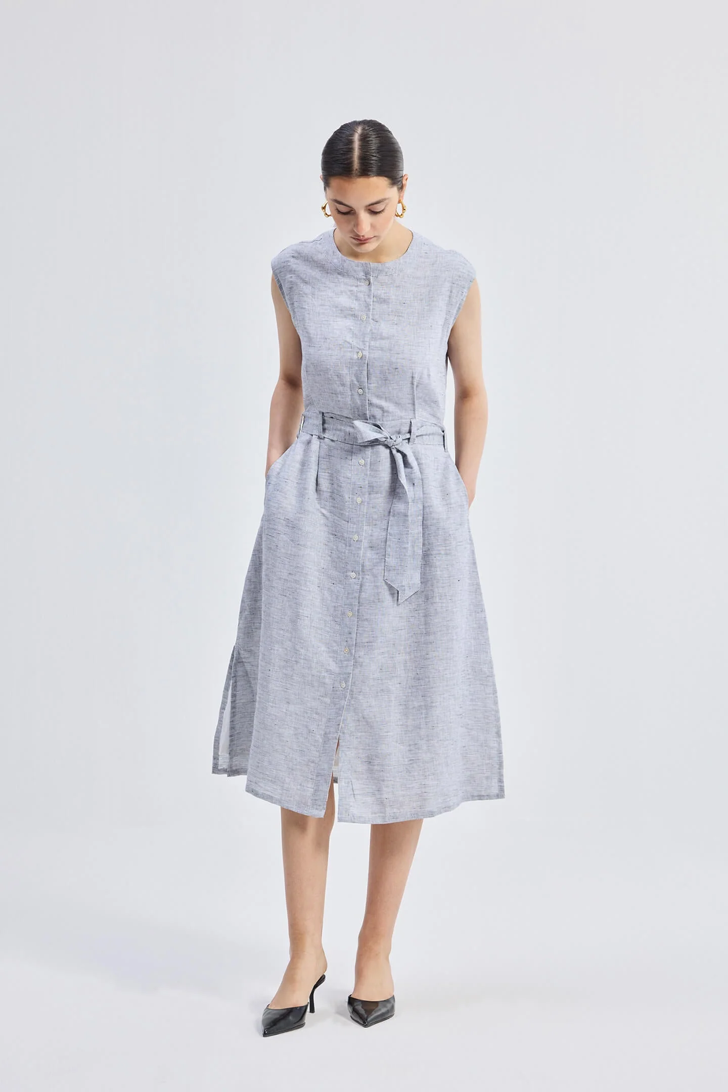 Back Cut Out Linen Dress - Image 8