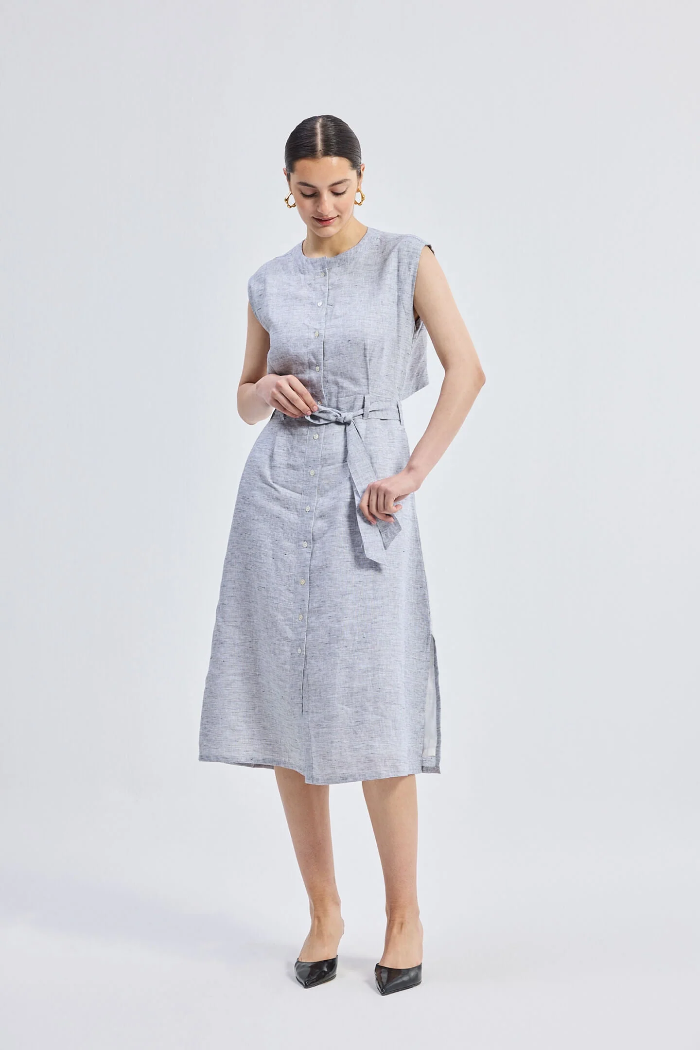 Back Cut Out Linen Dress - Image 9