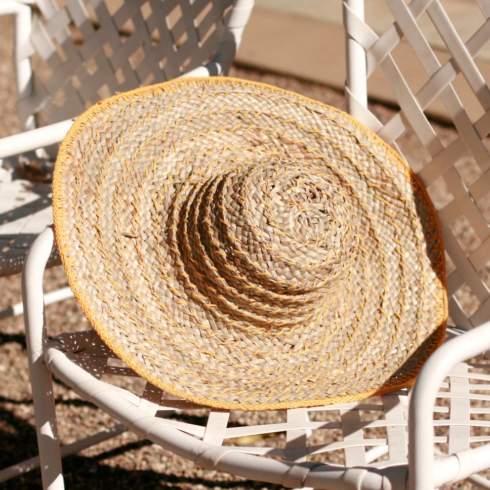 Balinese Pecatu Wide Round Straw Hat In Butter Yellow - Image 2