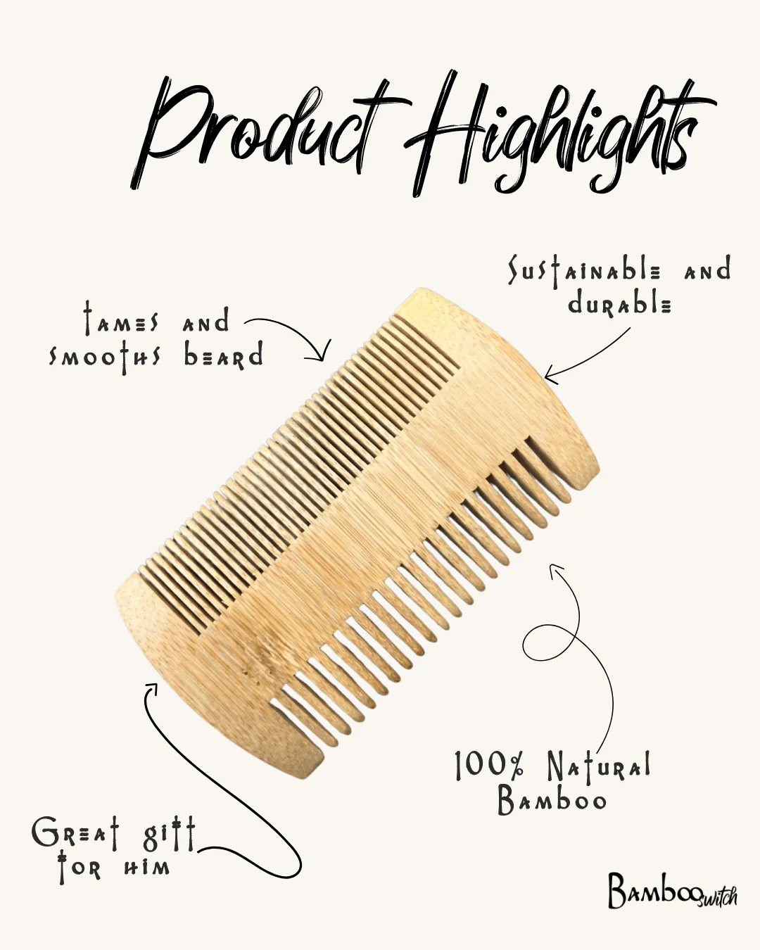 Bamboo Beard Comb | Double-Sided - Image 3