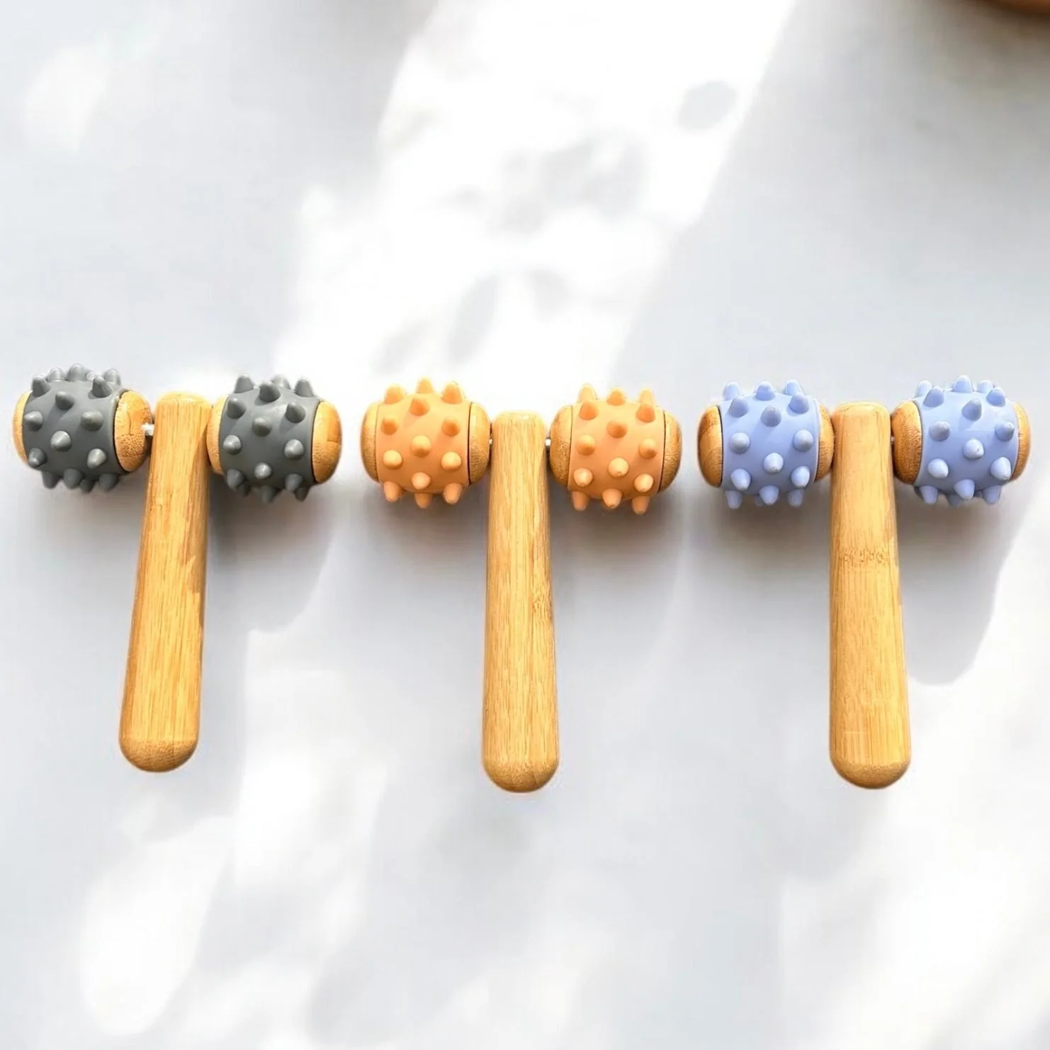 Bamboo Body Massage Tool with Silicone Rolling Head - Image 2