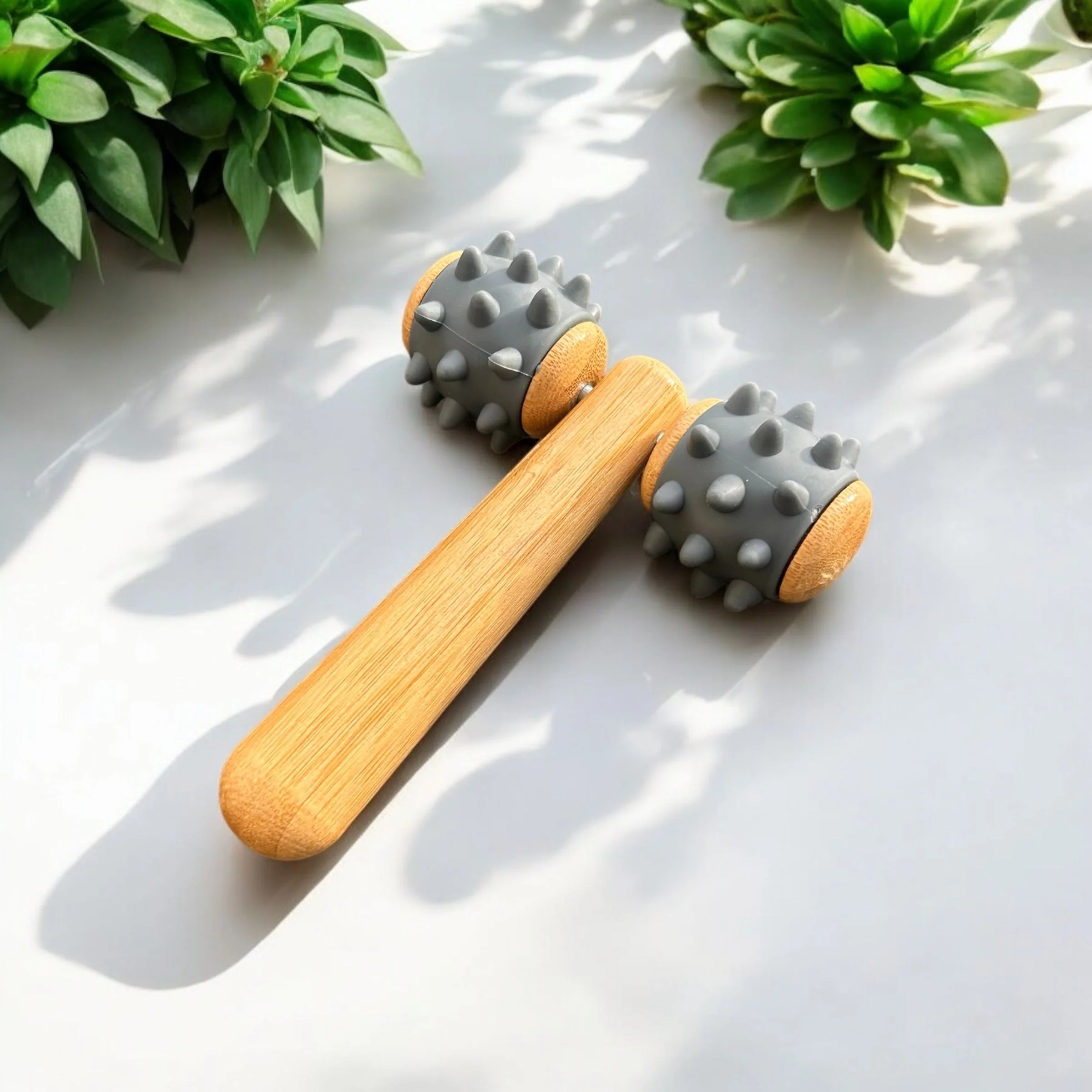 Bamboo Body Massage Tool with Silicone Rolling Head - Image 3