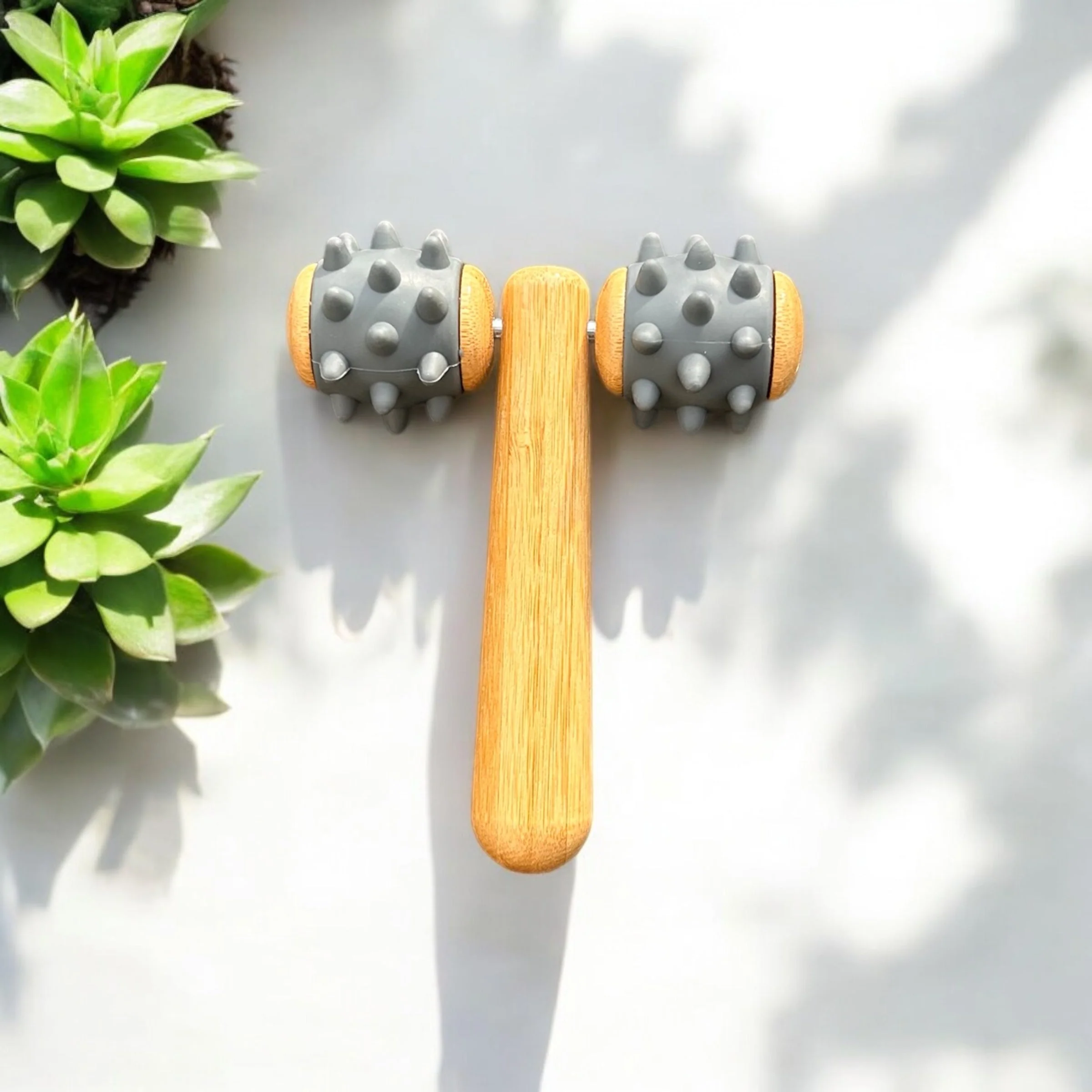 Bamboo Body Massage Tool with Silicone Rolling Head - Image 4