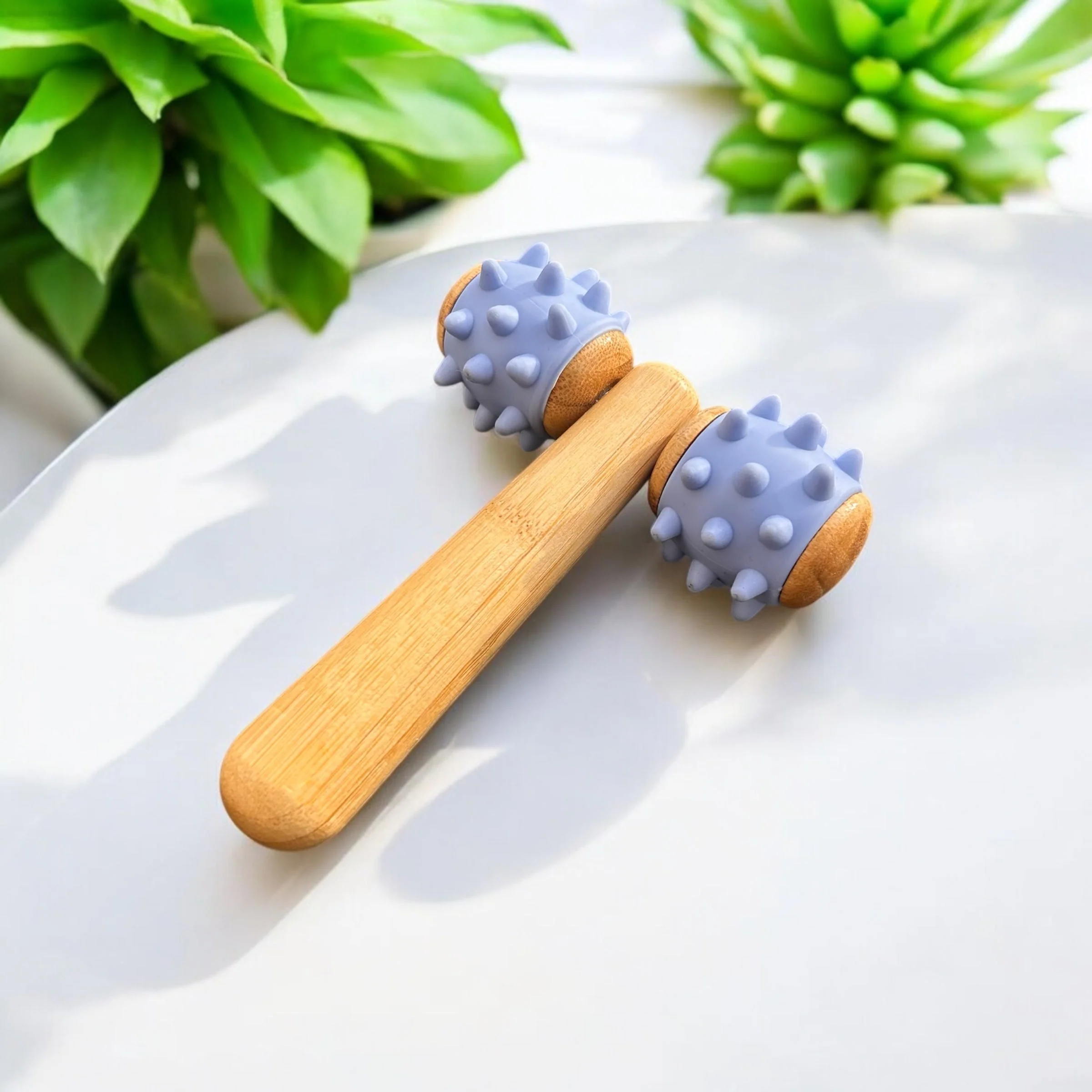 Bamboo Body Massage Tool with Silicone Rolling Head - Image 5