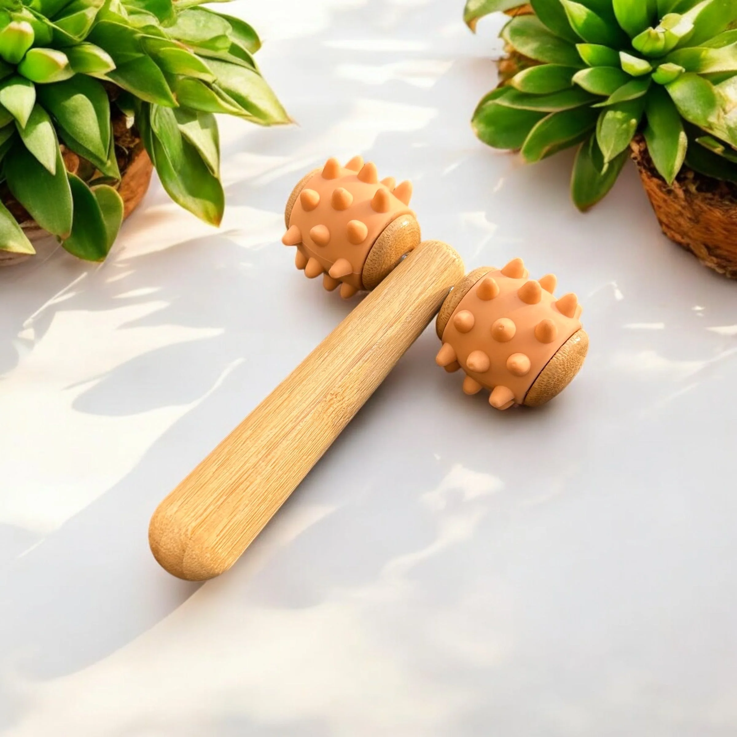Bamboo Body Massage Tool with Silicone Rolling Head - Image 7