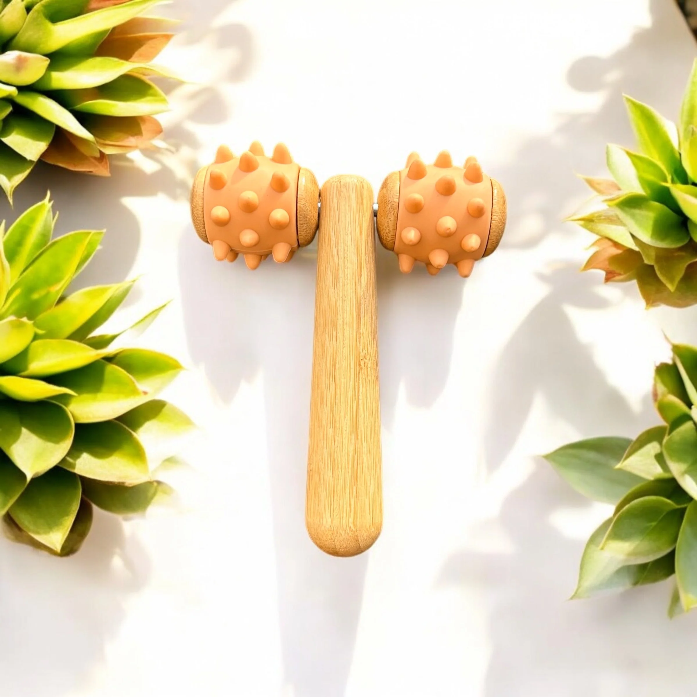 Bamboo Body Massage Tool with Silicone Rolling Head - Image 8