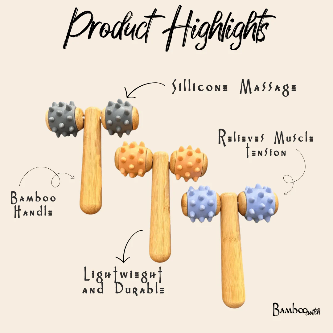 Bamboo Body Massage Tool with Silicone Rolling Head - Image 9