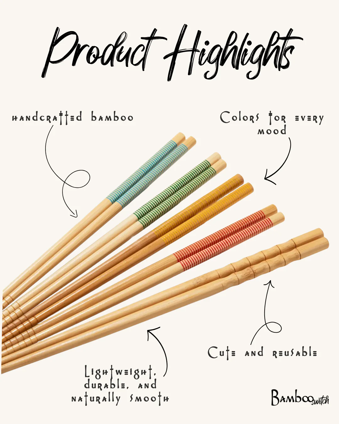 Bamboo Chopstick Set with Color-Grip Options - Image 6