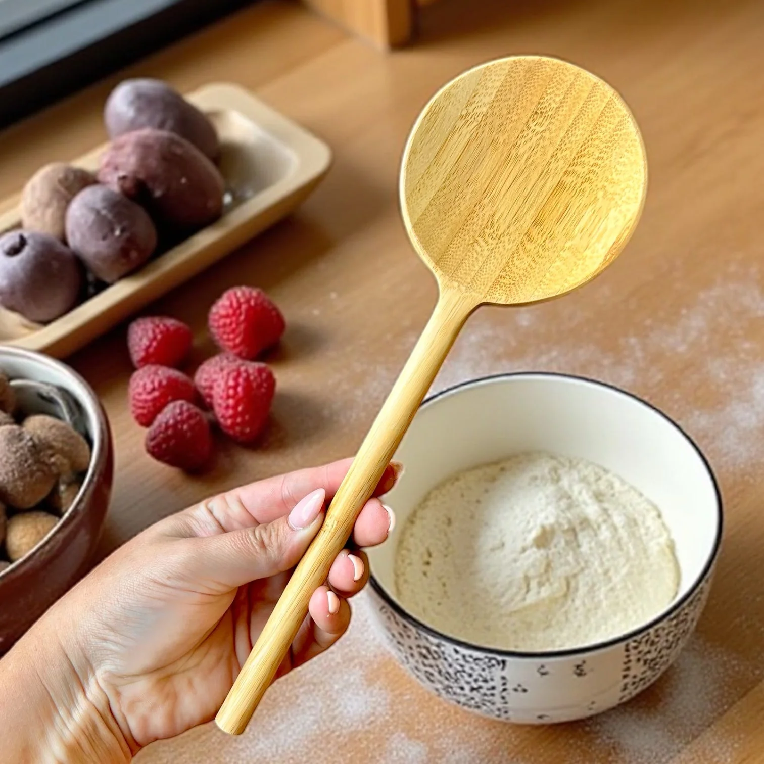 Bamboo Long Handle Round Spoon - Image 2