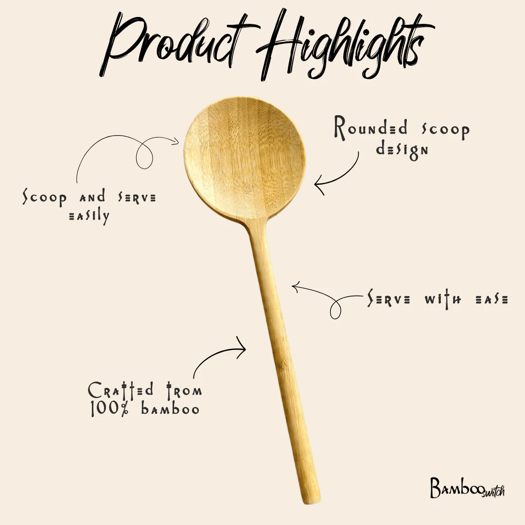 Bamboo Long Handle Round Spoon - Image 3