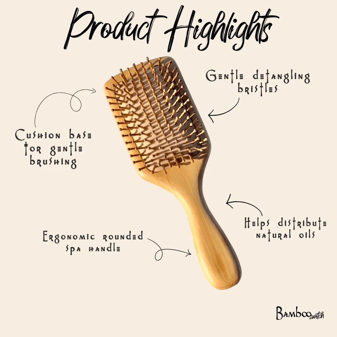Bamboo Paddle Hair Brush | Comfort Handle - Image 6
