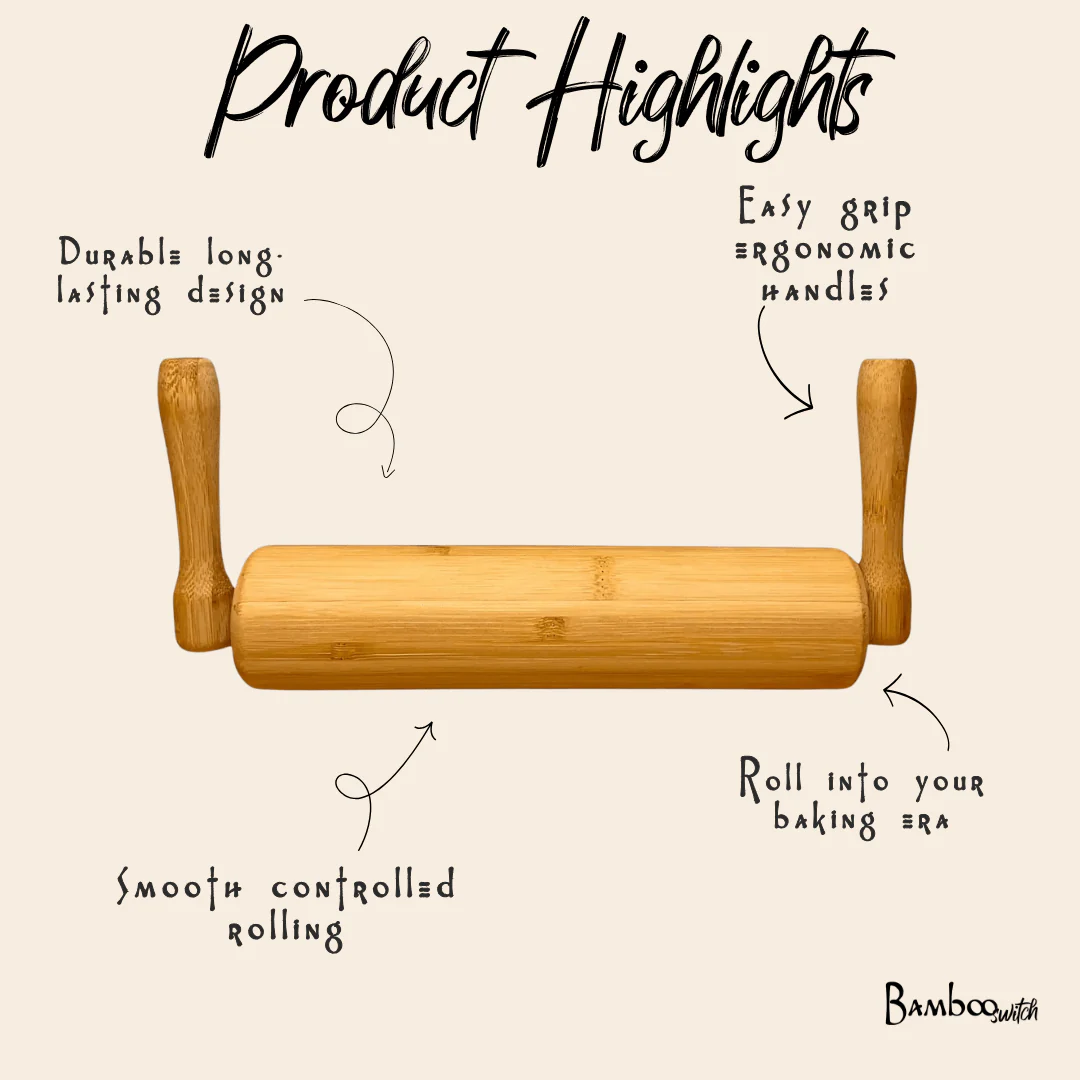 Bamboo Rolling Pin with Handles - Image 3