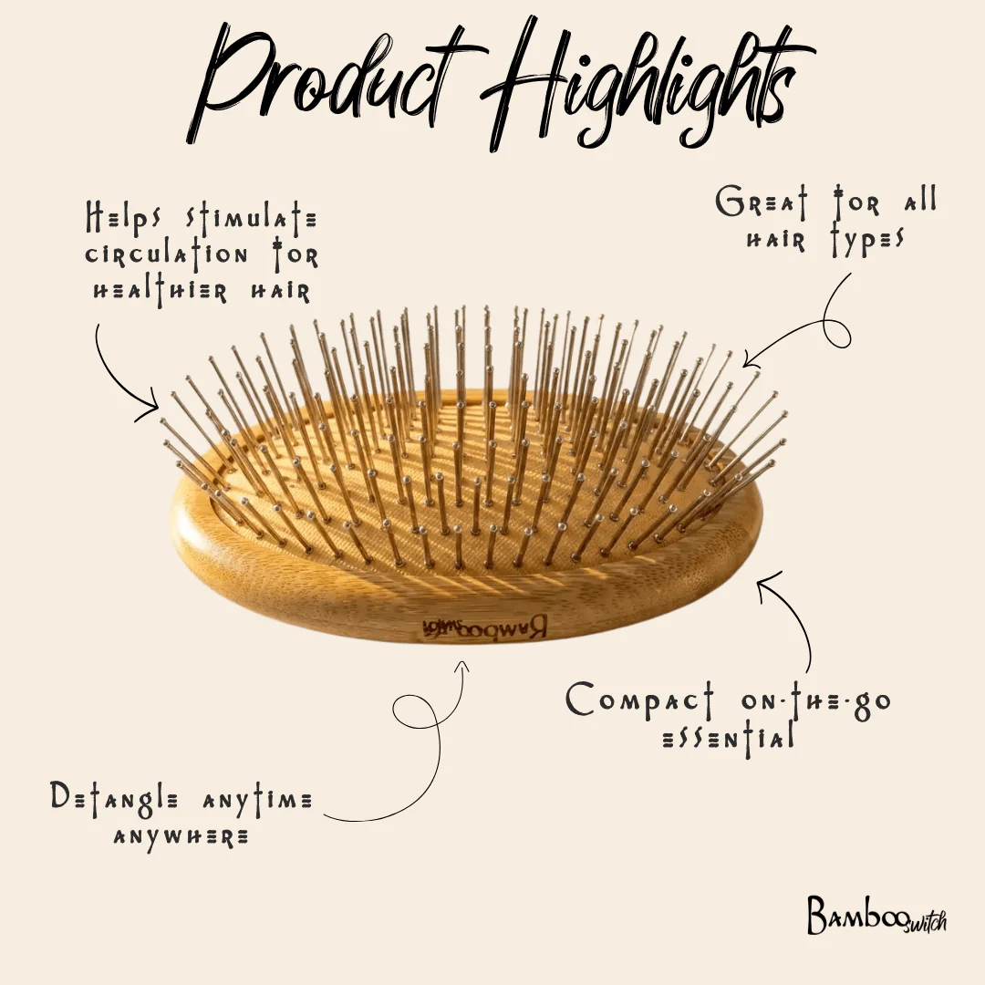 Bamboo Round Hair Brush | Wired Bristles - Image 4