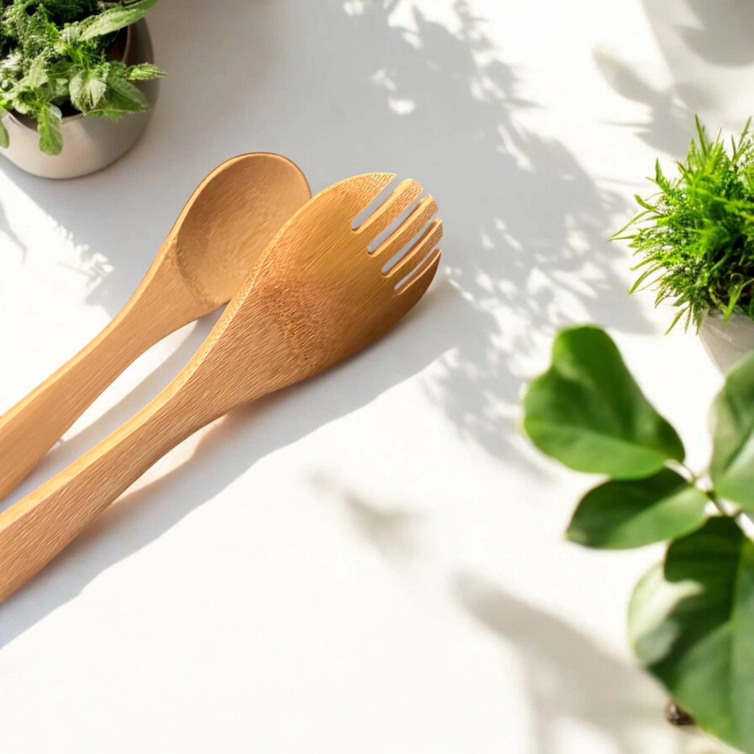 Bamboo Serving Tong with Fork End 12" - Image 2