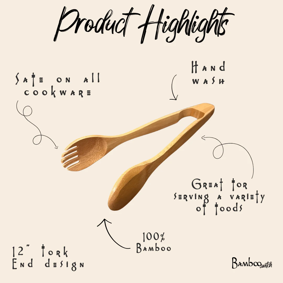 Bamboo Serving Tong with Fork End 12" - Image 3