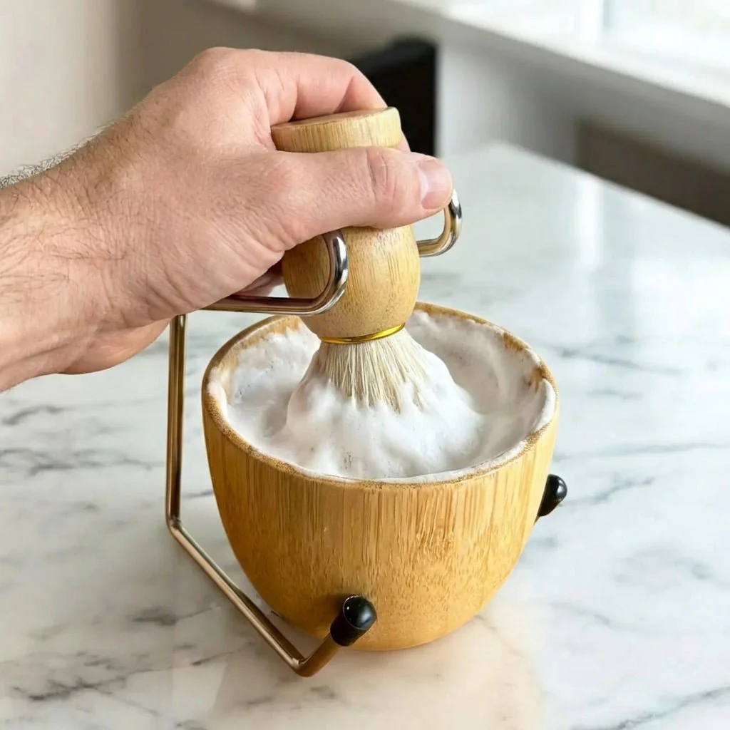 Bamboo Shaving Bowl & Brush Set - Image 2