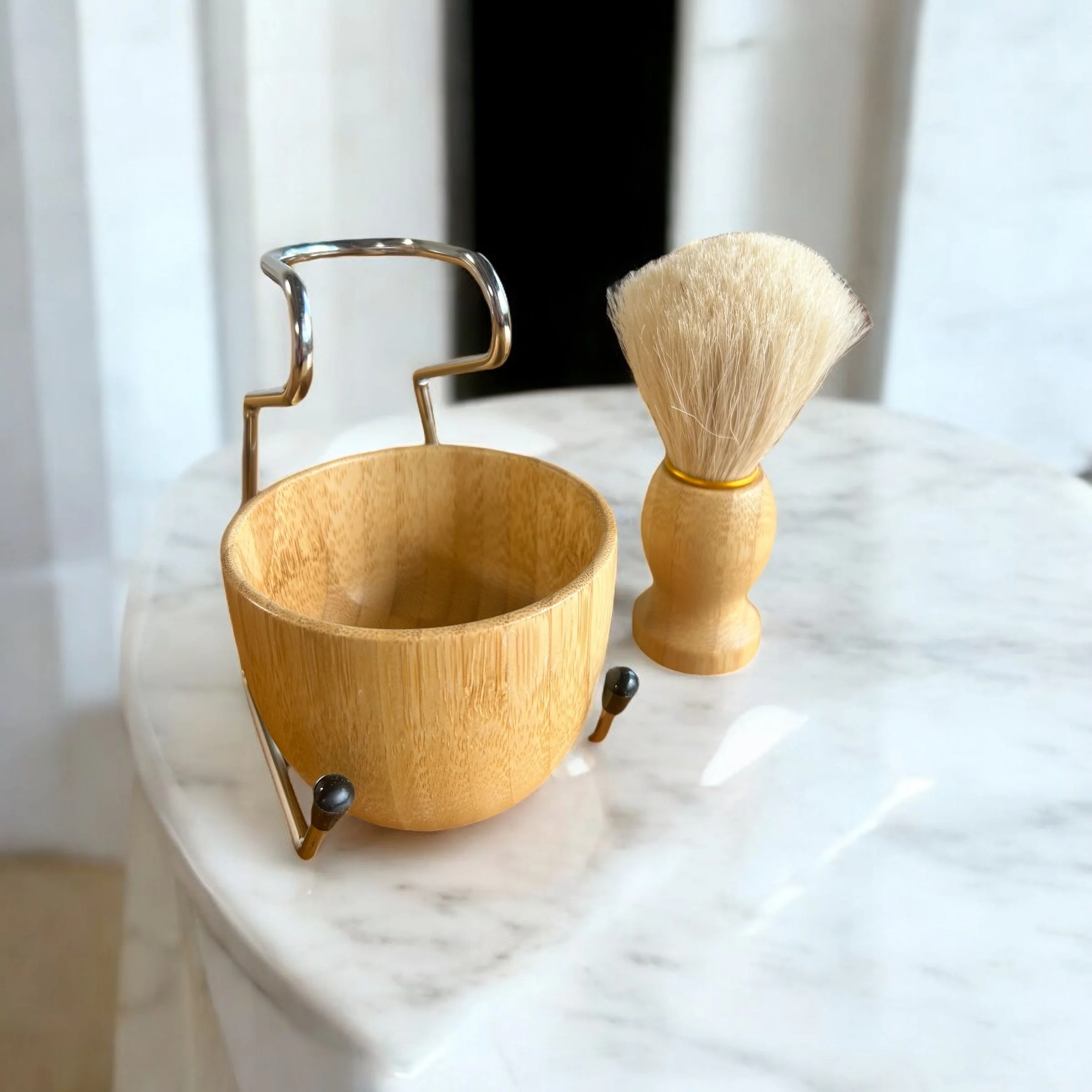 Bamboo Shaving Bowl & Brush Set - Image 3