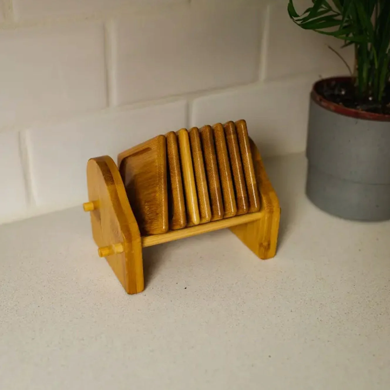 Bamboo Tea Coaster & Holder | 8pc - Image 2