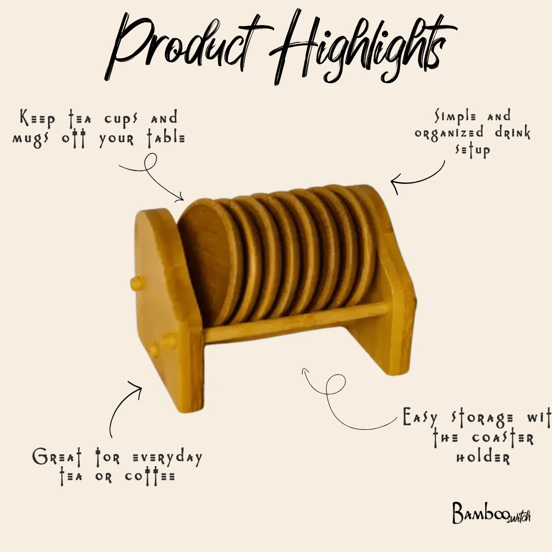 Bamboo Tea Coaster & Holder | 8pc - Image 3