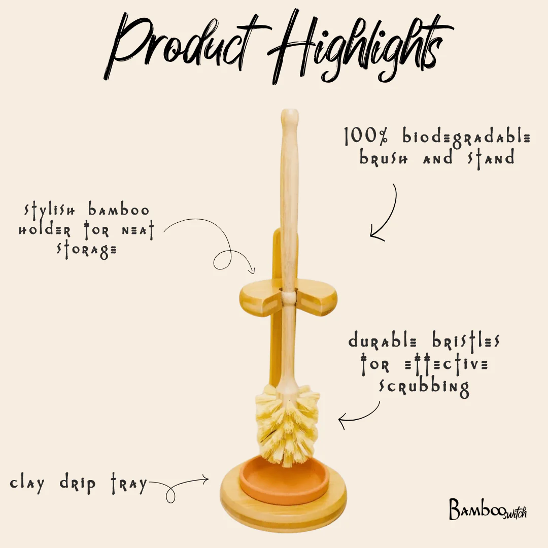 Bamboo Toilet Bowl Cleaning Brush & Stand - Image 4