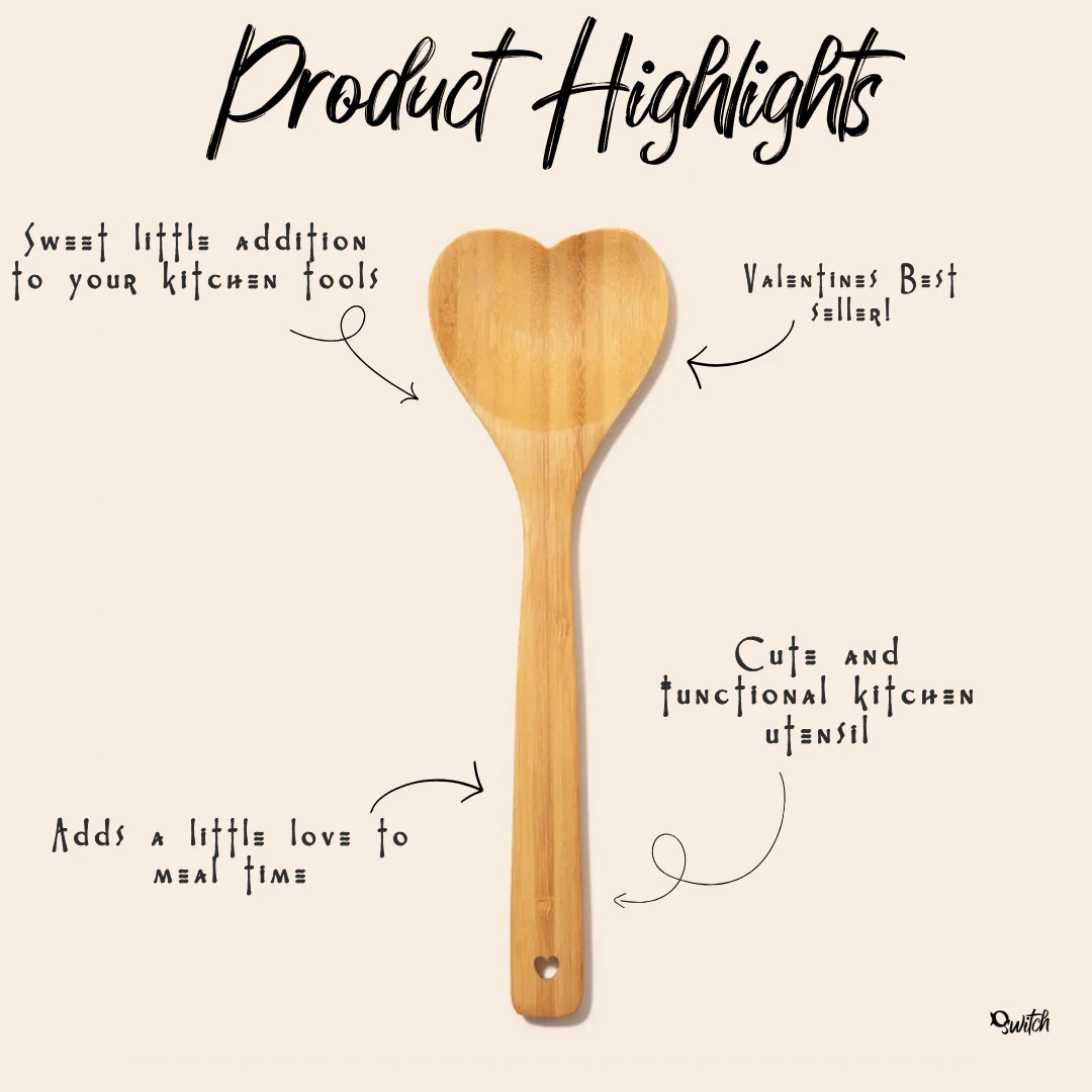 Bamboo Utensil Spoon | Heart Shaped - Image 2