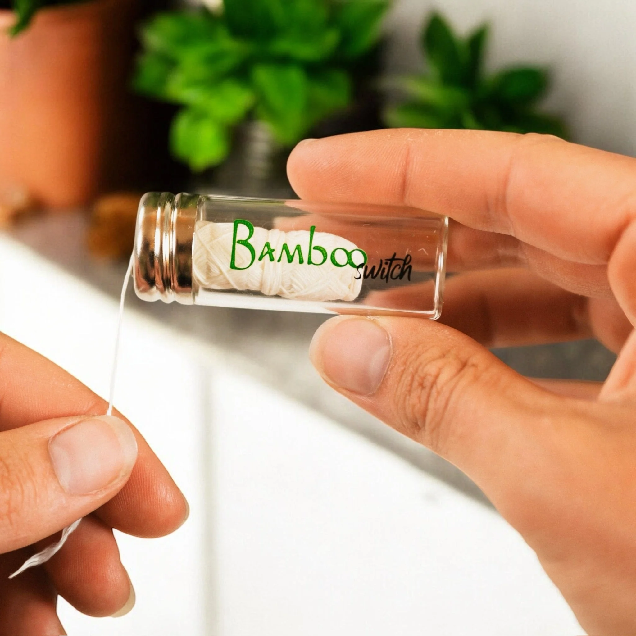 Bamboo White Floss in Glass Container - Image 4