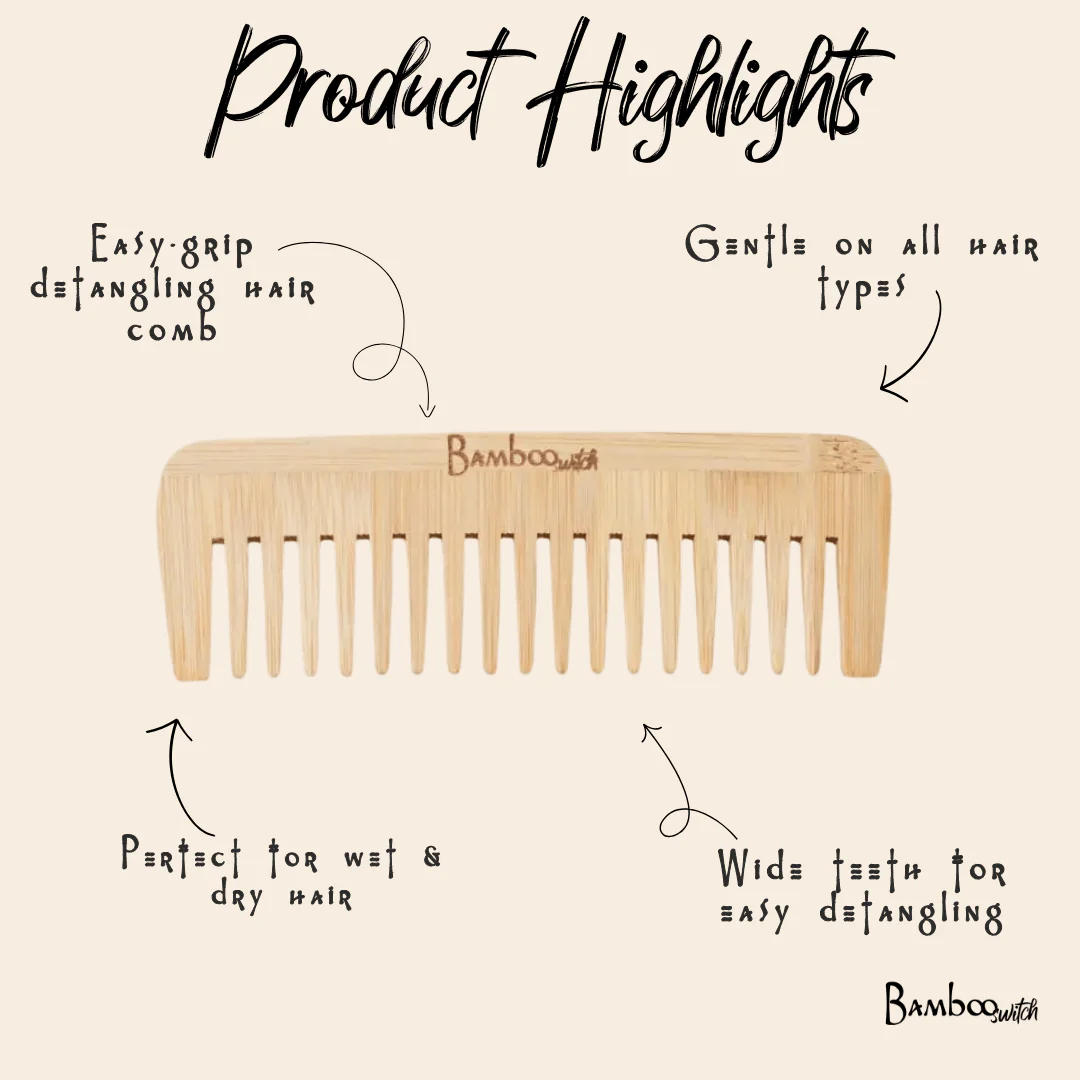 Bamboo Wide Tooth Comb | Flat Tips - Image 4