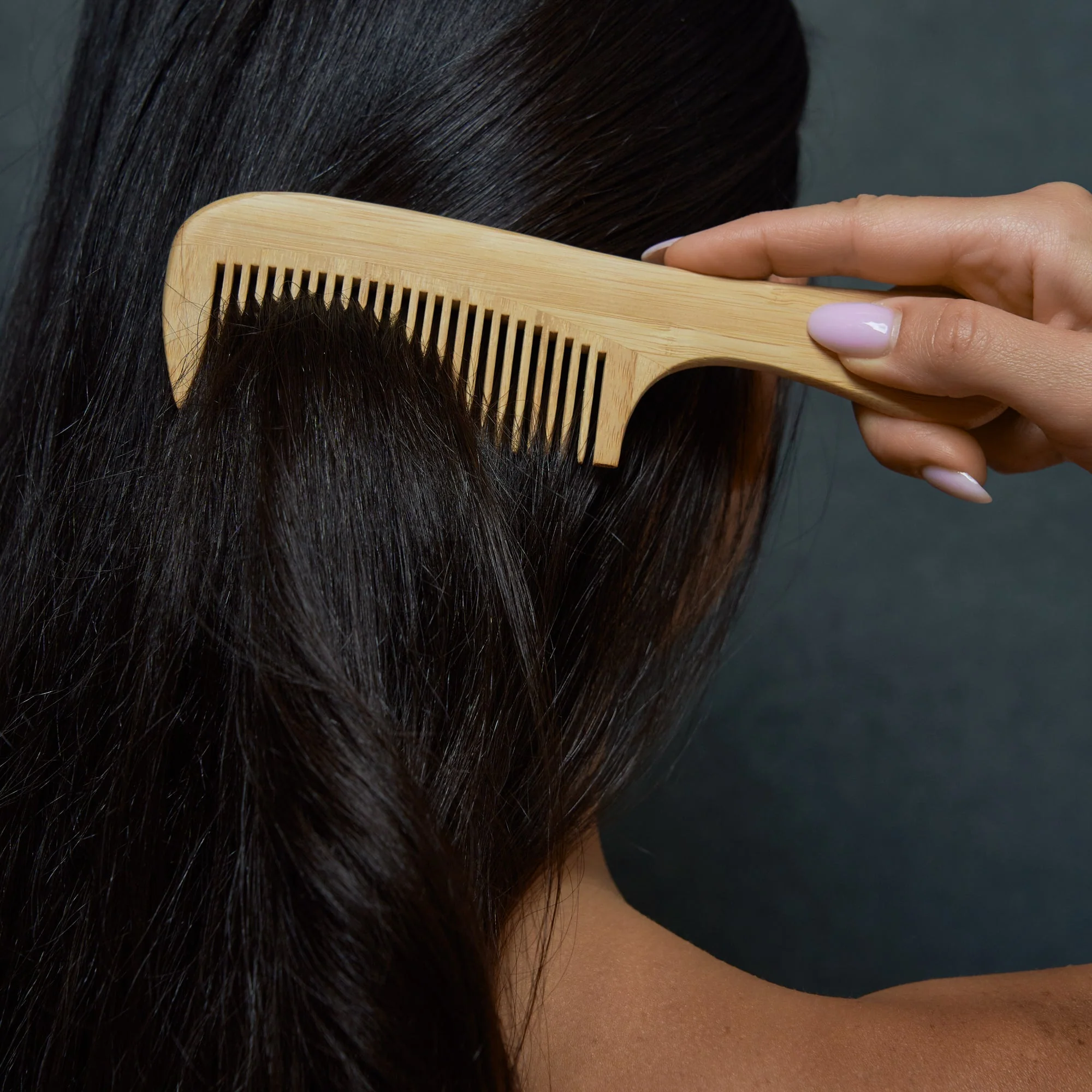 Bamboo Wide Tooth Comb with Handle | Pointed Tips - Image 2